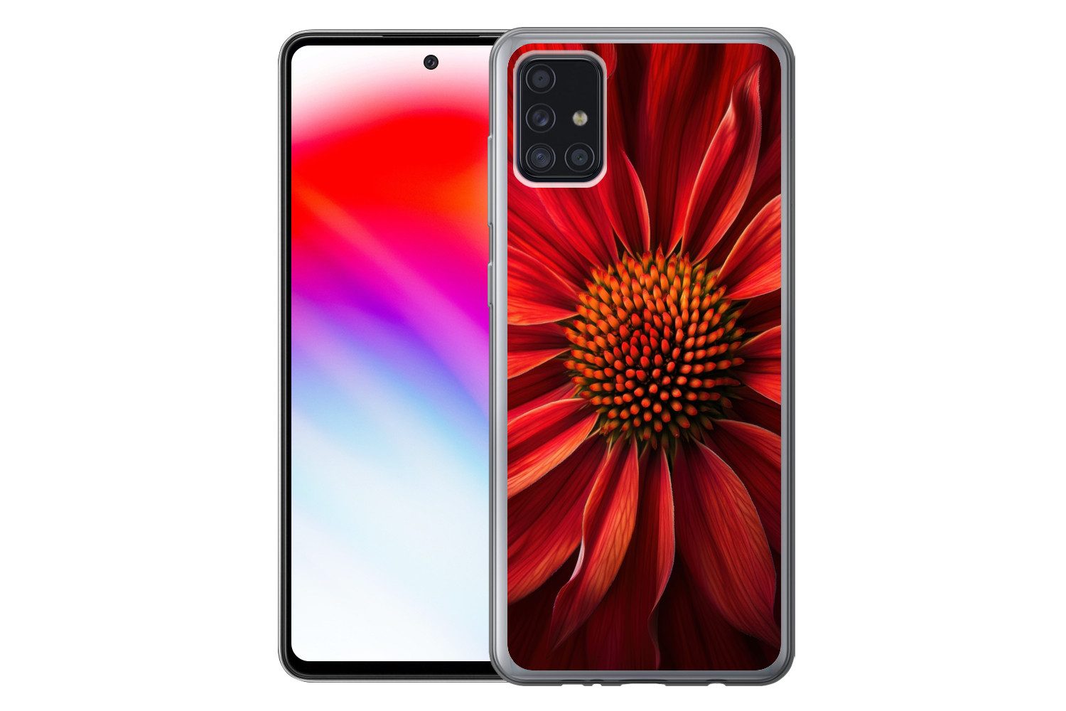 MuchoWow Handyhülle für Samsung Galaxy A52 5G Nahaufnahme - Blume - Rot, Smartphone-Bumper, Print, Handy Schutzhülle Dünn