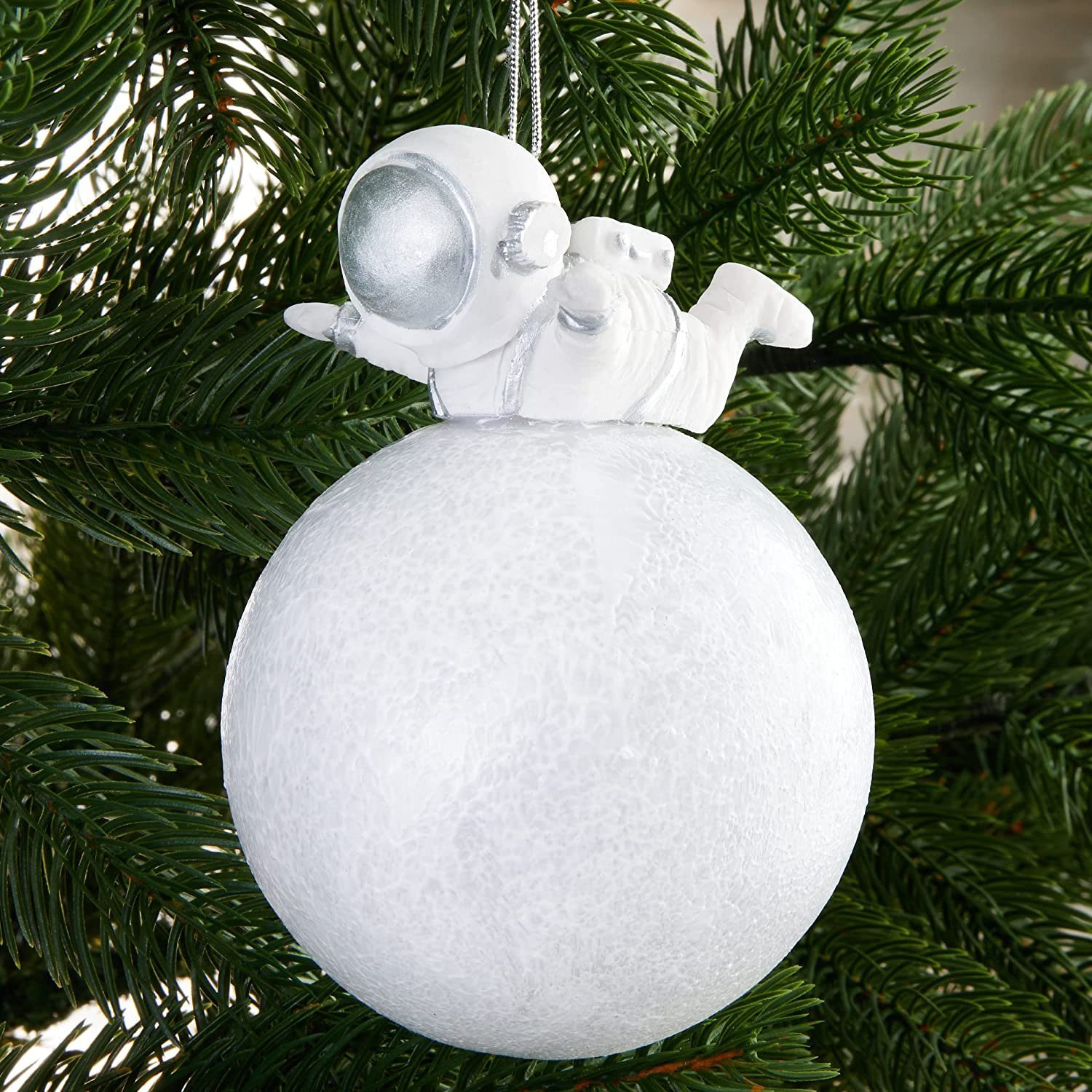BRUBAKER Weihnachtsbaumkugel Astronaut auf dem Mond Glas Weihnachtskugel - Handbemalt - Mondlandung (1 St), Christbaumschmuck für Weltraum Fans - Figur Lustig