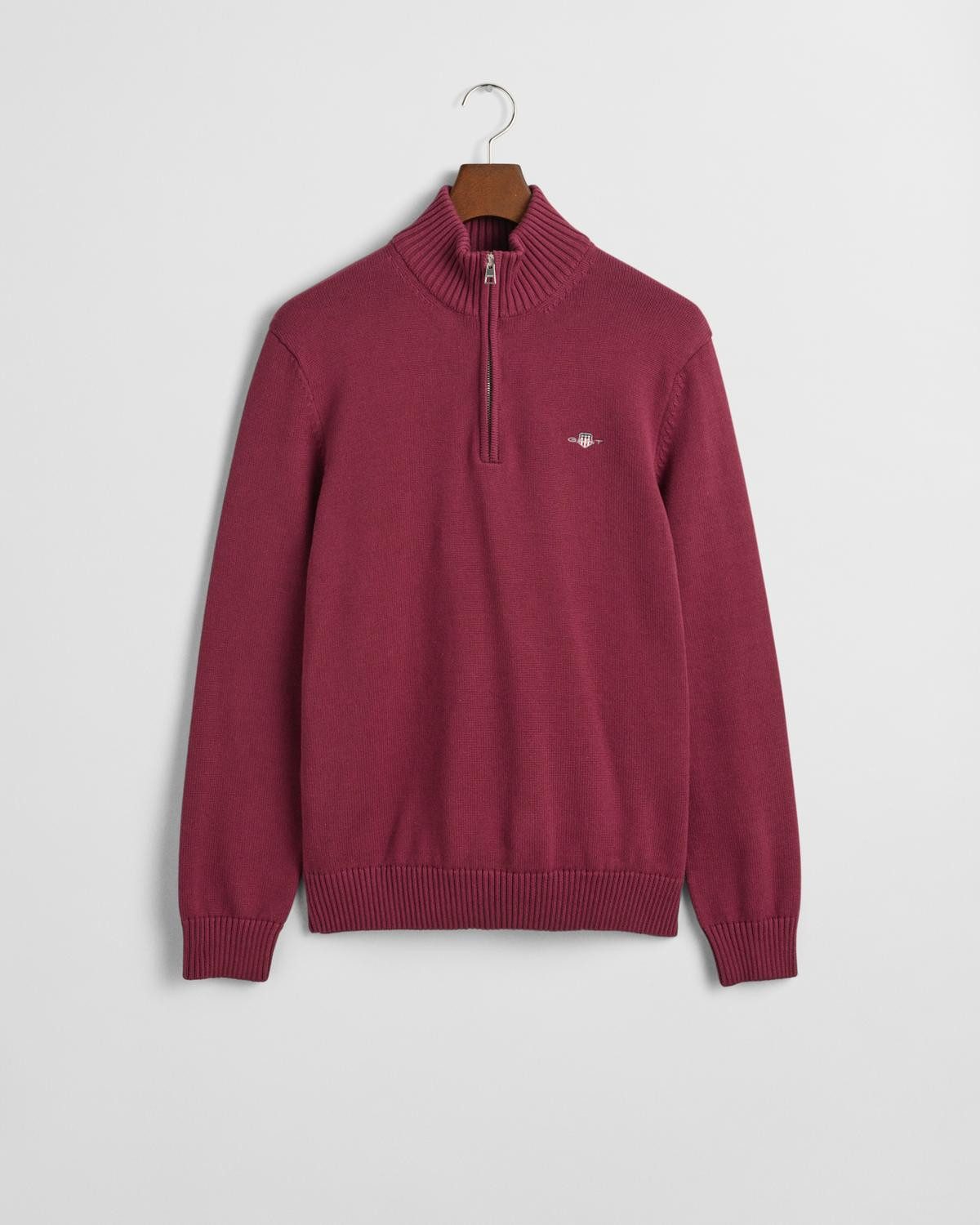 Strickpullover CASUAL COTTON HALF ZIP, WINE RED