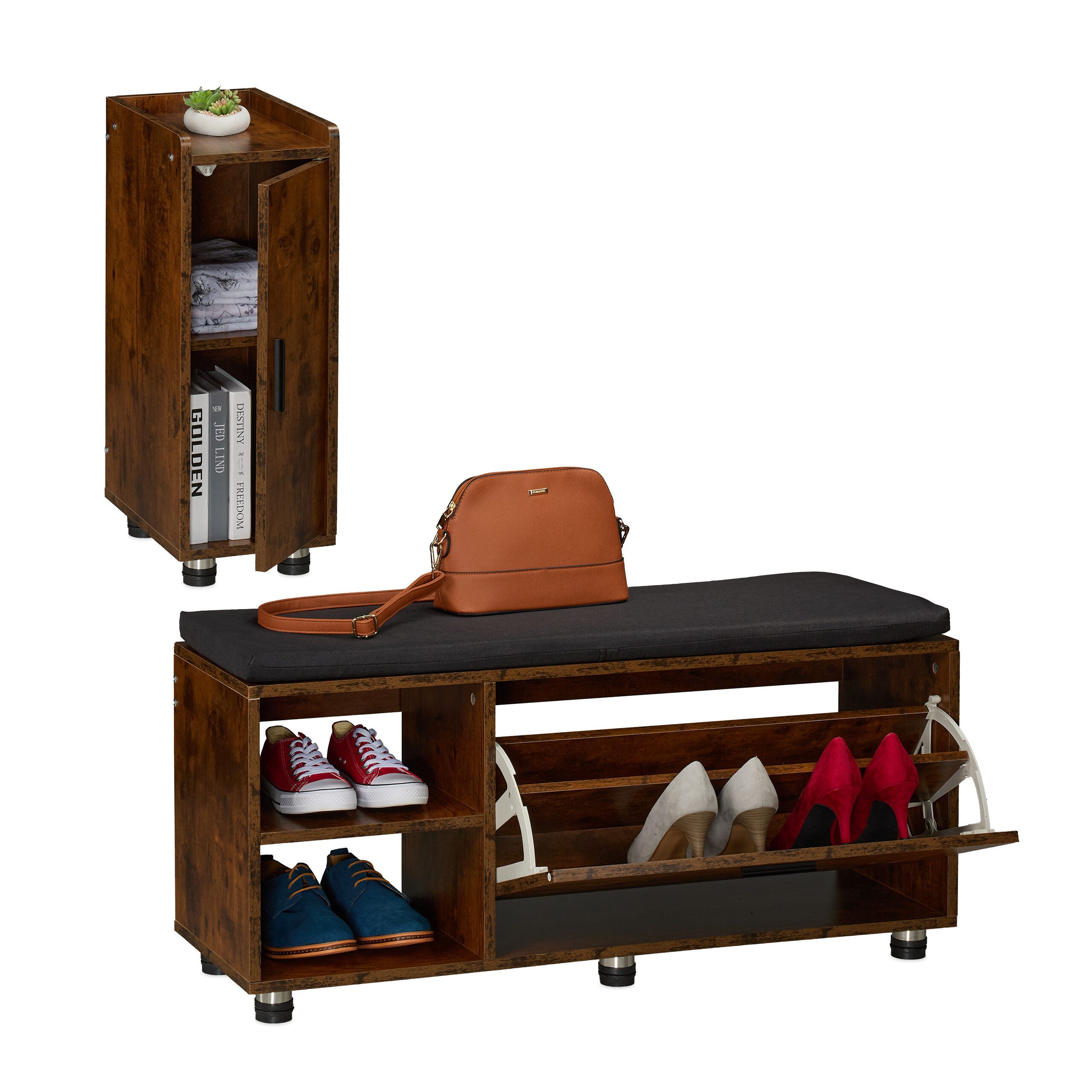 relaxdays Schuhbank mit Sitzfläche & Schrank Set (2-St), Industrial-Schwarz