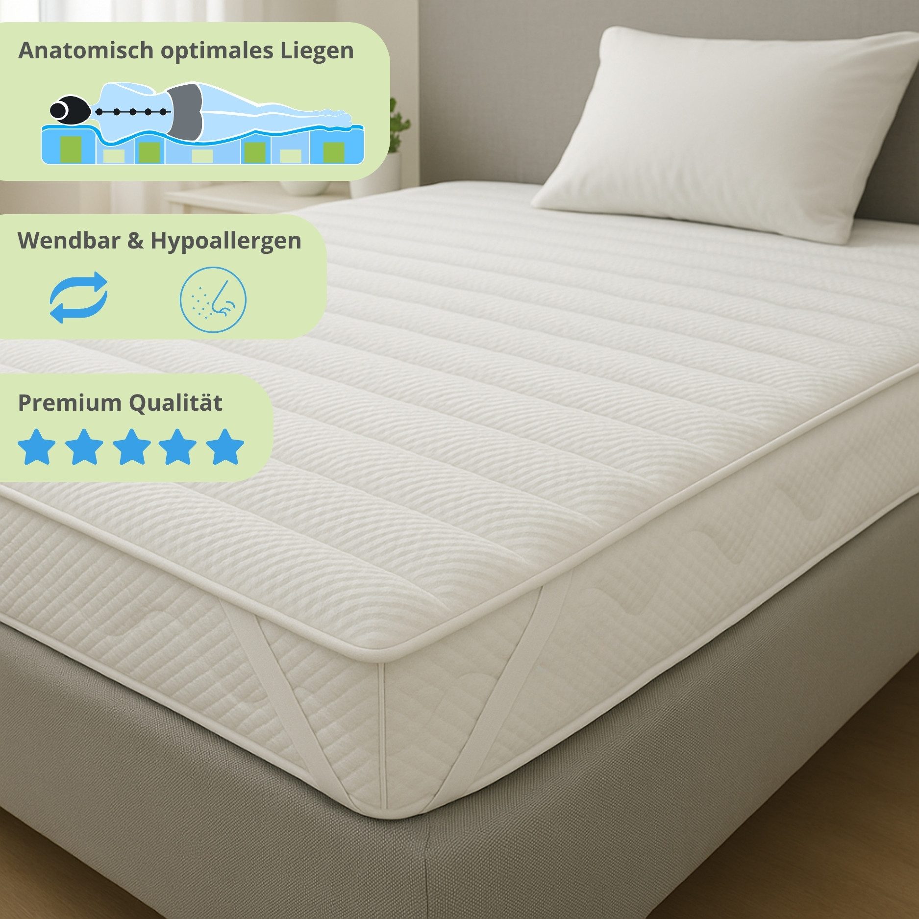 Bodyprotect, Topper Kaltschaum Matratzenauflage für bis zu 30 cm, 3 cm hoch, allergikerfreundlicher Mikrofaserbezug, (Schaumtopper 3 cm), elastische Eckgummis, Öko-TEX, Made in EU
