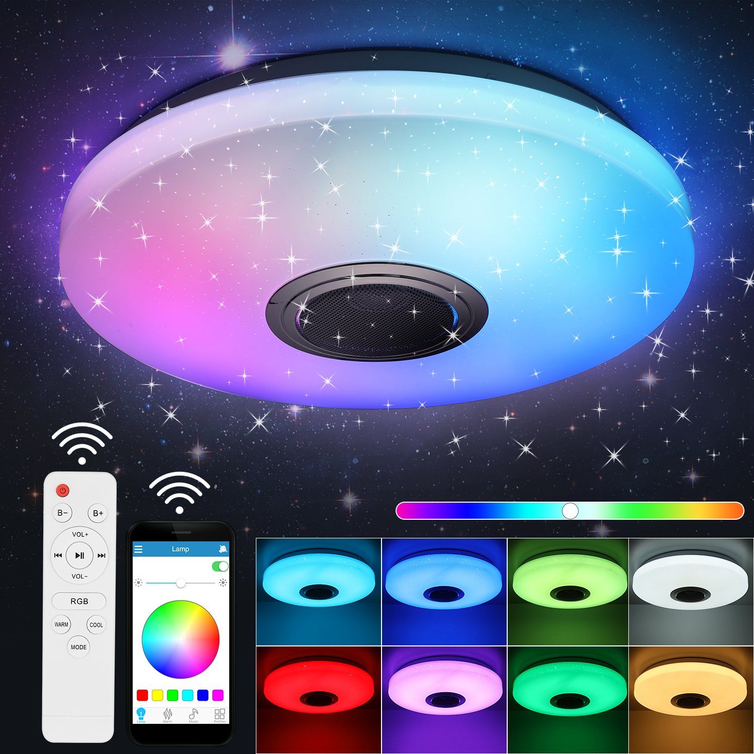 Deckenlampe integriert, Badezimmer LETGOSPT Tageslichtweiß, Ø Lautsprecher für 30cm Φ Bluetooth, 30cm, fest Bluetooth Dimmbar, Fernbedienung RGB APP Schlafzimmer 60W Deckenleuchte Wohnzimmer LED LED RGB-Funktion, RGB, -