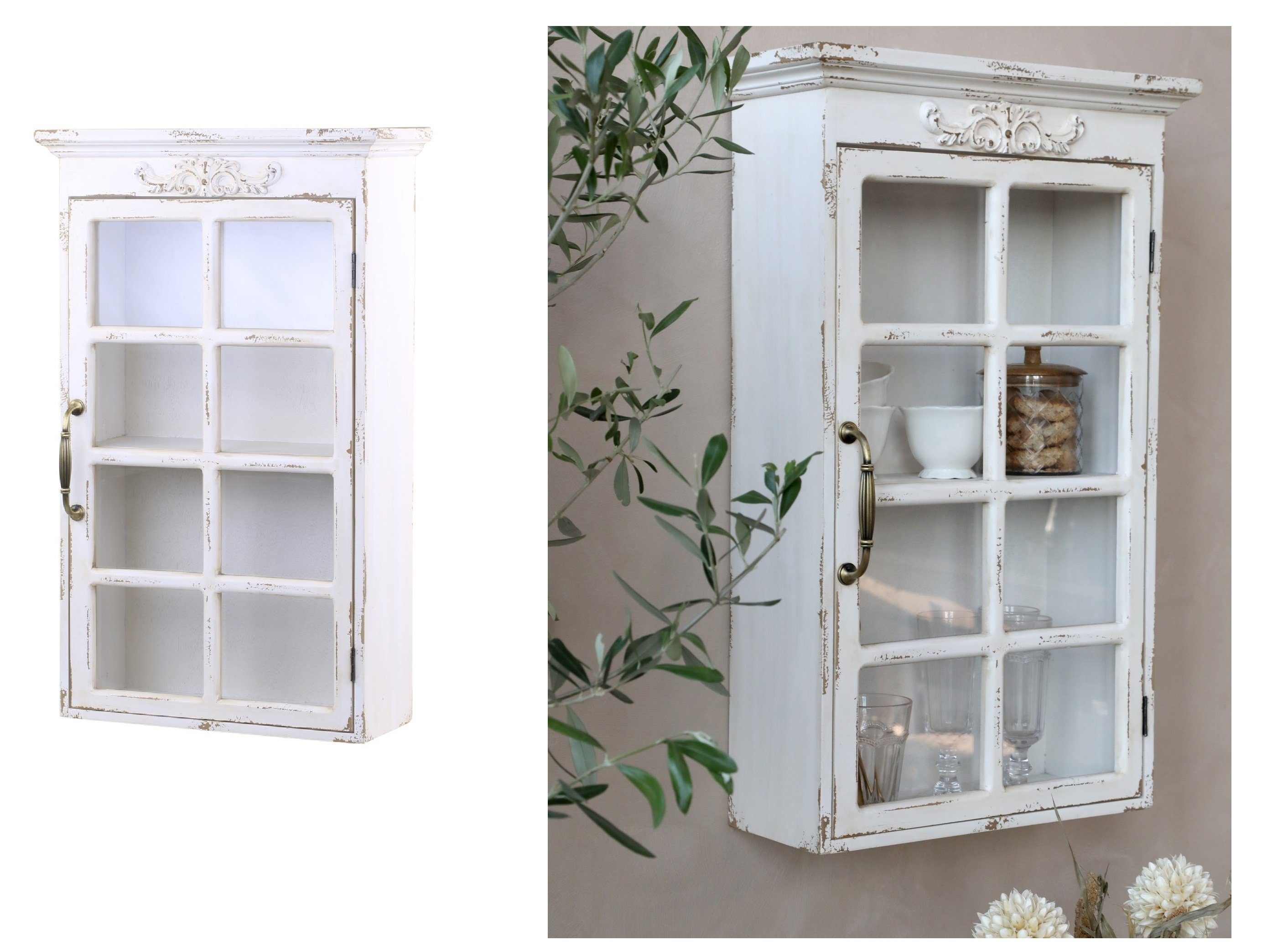 Chic Antique Wandregal Wandschrank Hängeschrank mit Glas Weiß Chic Antique günstig online kaufen