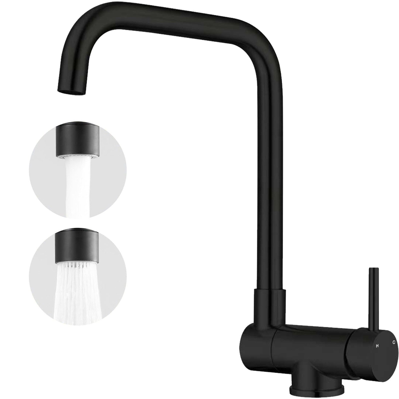 AICA Küchenarmatur Wasserhahn Küche, L-Form Einhebelmischer aus Edelstahl Speziell für innen öffnende Fenster: 90° klappbar & 360°drehbar