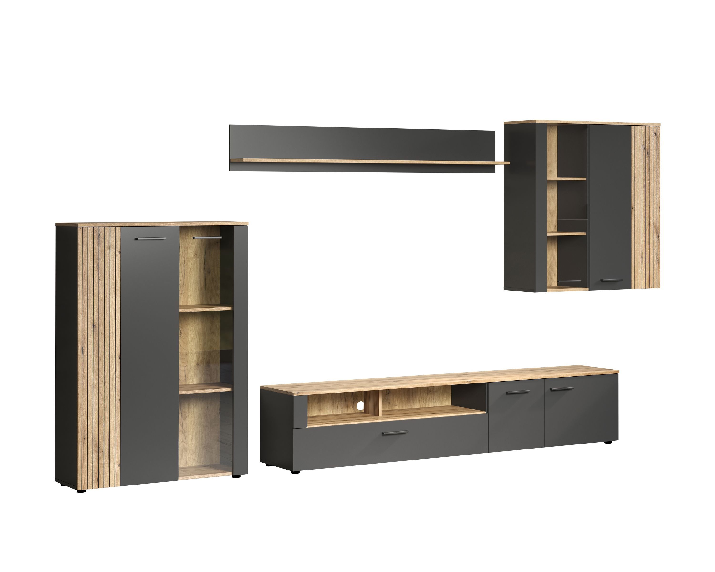 trendteam Wohnwand, (Anbauwand), Schrankwand Wohnwand 300 - 348 x 200 x 41 cm