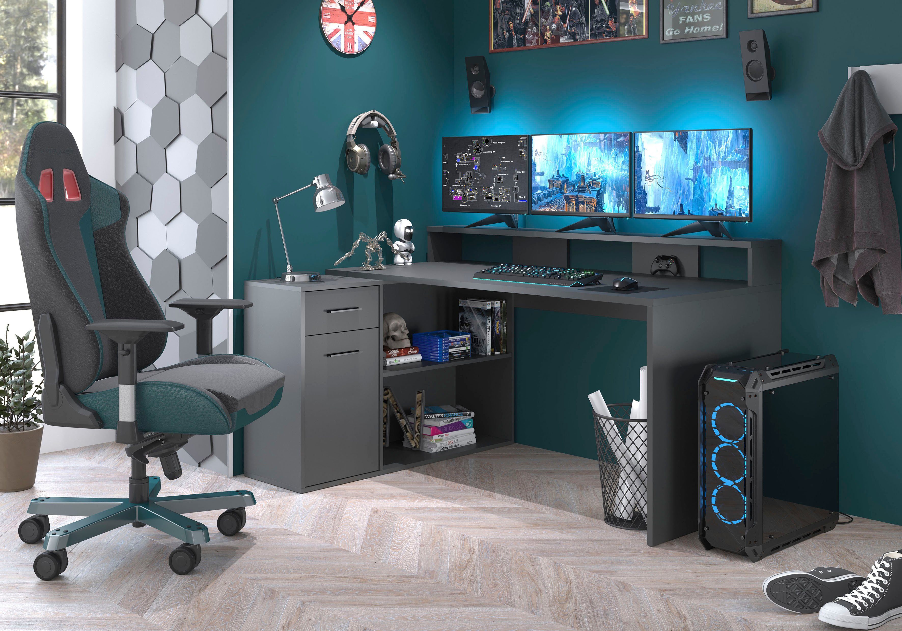 Home affaire Schreibtisch Chester (2-St), Gamingtisch mit Lowboard - Arbeitstisch Maße (B/T/H) 160/115/92 cm