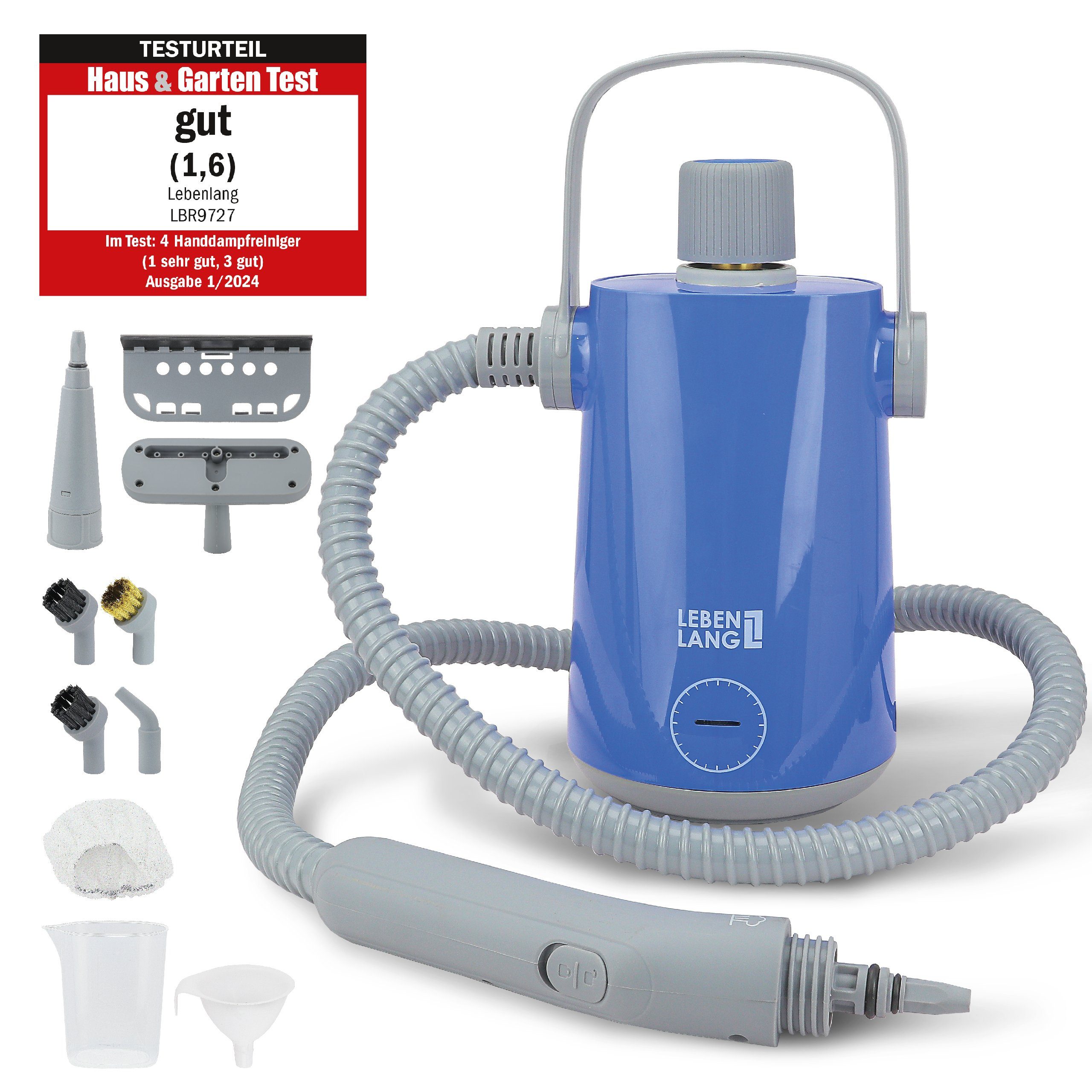 Lebenlang Dampfreiniger Handgerät Steam Cleaner Dampfreiniger, 1000,00 W, Kraftvolle 1000W Leistung I Großer 300ml Tank I Inkl. 10x Zubehör