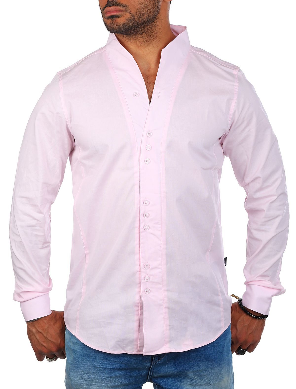 CARISMA Langarmhemd Herren langarm Stehkragen Hemd H-902-regular fit Regular Langarm Stehkragen Uni