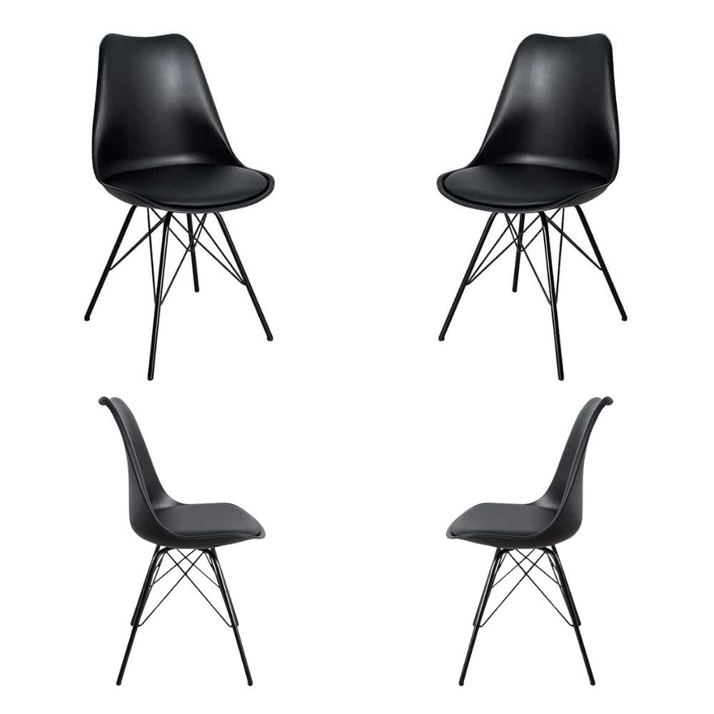 LebensWohnArt Stuhl 4er Set Design-Klassiker Stuhl NORWAY schwarz Metallgestell schwarz