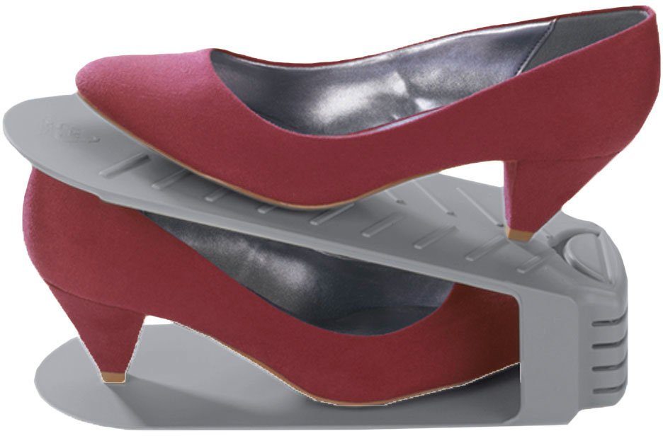 WENKO Schuhstapler, 50 % mehr Platz im Schuhschrank, Kunststoff, 4-teilig grau | Schuhregale