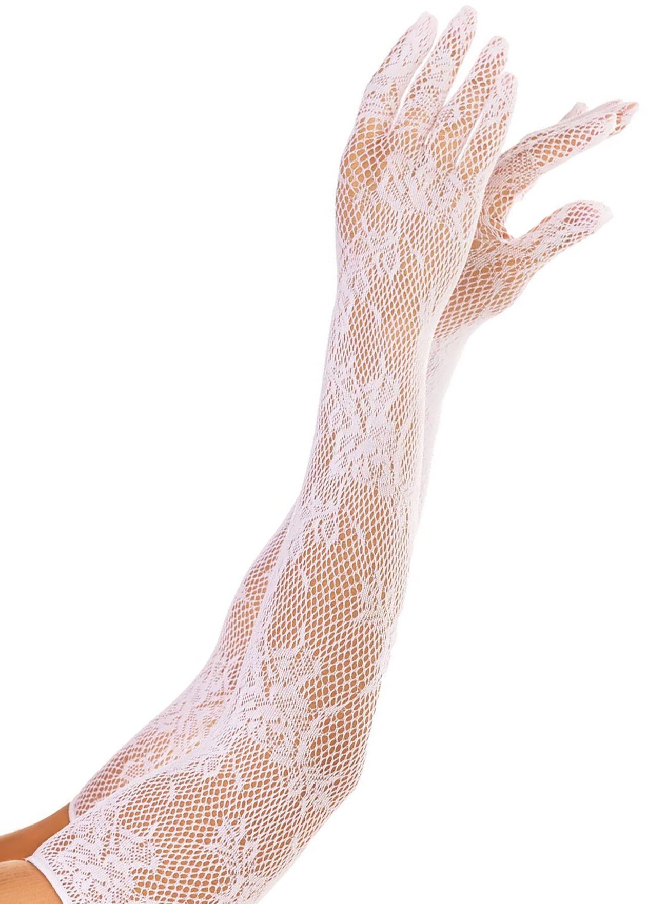 Leg Avenue Kostüm Netzhandschuhe extra lang weiß, Elegante Damenhandschuhe, die bis über den Ellenbogen reichen