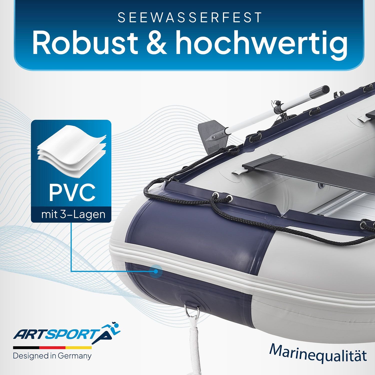 ArtSport Schlauchboot, bis 4 Personen - inkl. Luftpumpe, Paddel und mehr