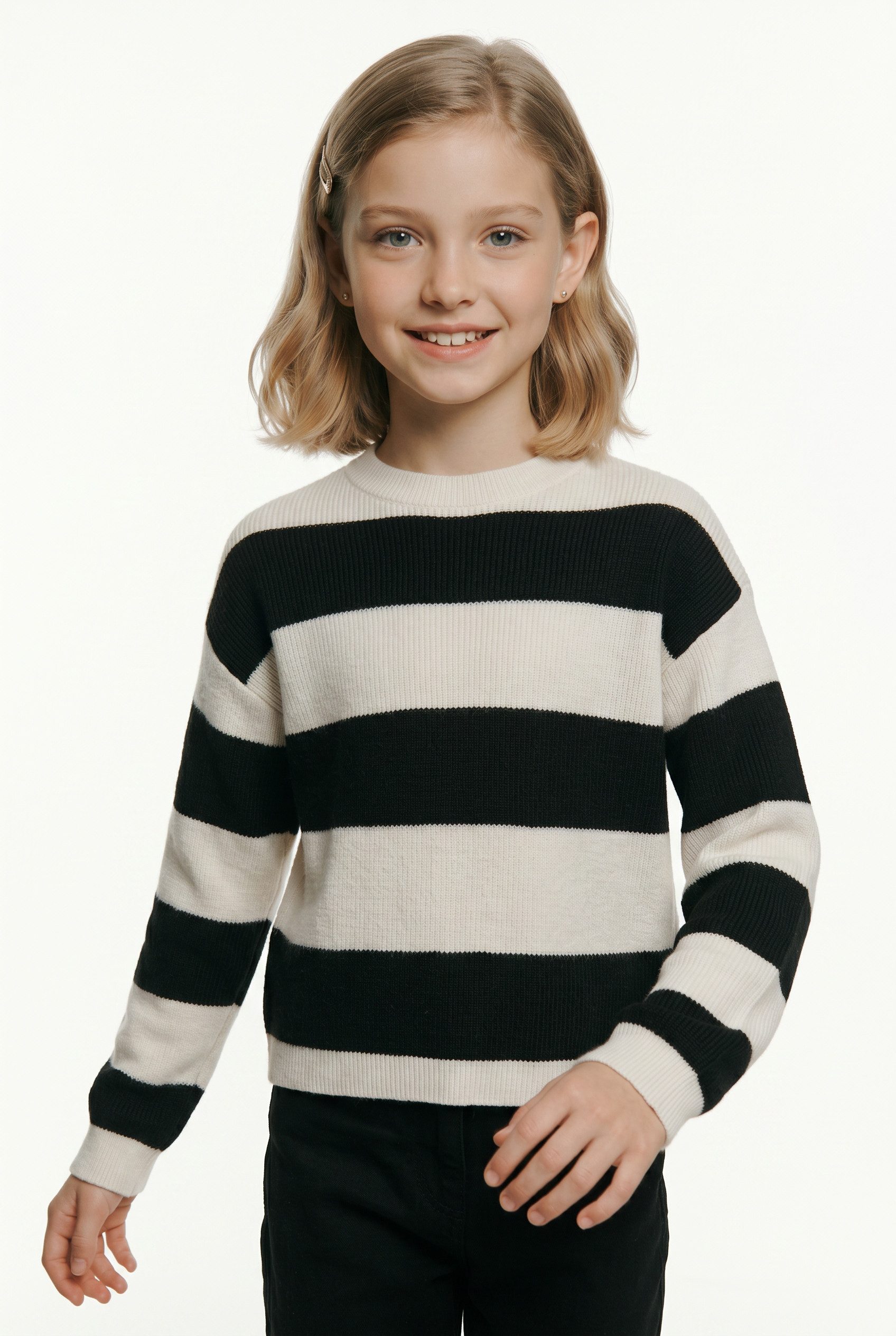 KIDS ONLY Strickpullover KOGFRANCA SHORT L/S STRIPE KNT NOOS Viskosemischung, loose fit