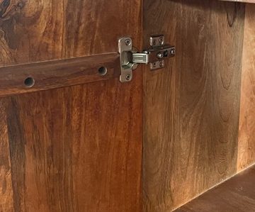 OPIUM OUTLET Kommode Sideboard Schrank Konsole mit Metallrahmen Vintage Massivholz Mango, Landhaus-Stil, komplett montiert, Massivholz naturbelassen, Asiatisch Indisch Orientalisch, B x T x H: 190 x 45 x 85 cm