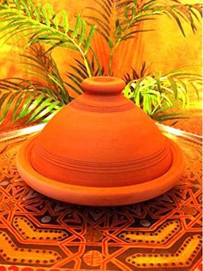 Marrakesch Orient & Mediterran Interior Dampfgartopf Marokkanische Tajine Topf zum Kochen, Schmortopf Unglasiert Tuareg, inklusive Rezepte und Gebrauchsanweisung, ORIGINAL Tontopf handgetöpfert aus Marokko, Lehm, Handarbeit