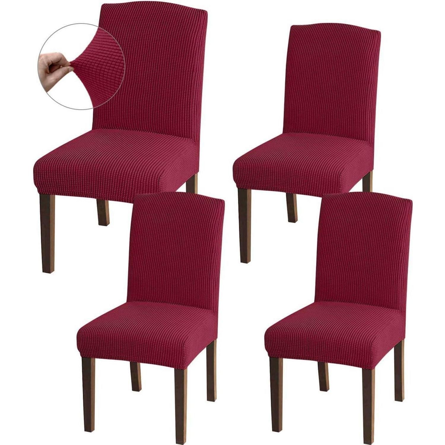 Hängedekoration Stuhlhussen dehnbar Jacquard Stuhlbezüge abnehmbar Set von 4 Weinrot