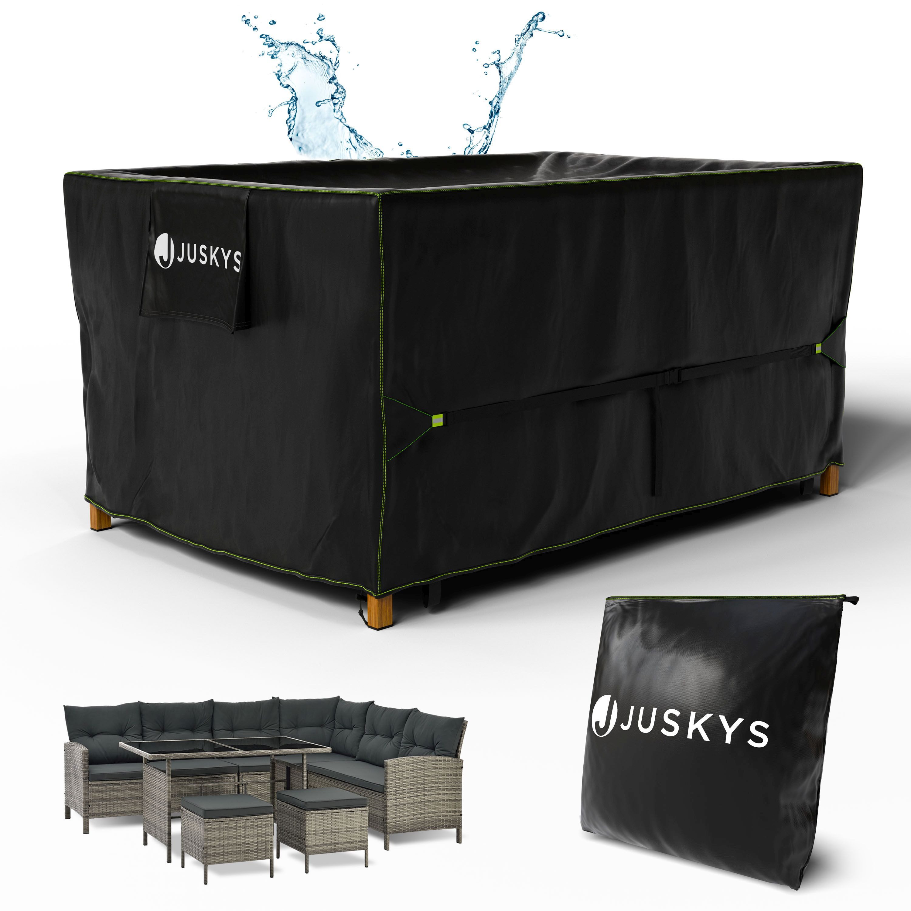 Juskys Gartenmöbel-Schutzhülle CoverSafe Pro 150 x 90 x 75 cm in Schwarz mit 1.500 mm Wassersäule (1-St), Abdeckplane, wasserdicht & winterfest, mit Lüftungsschlitz und Gurten