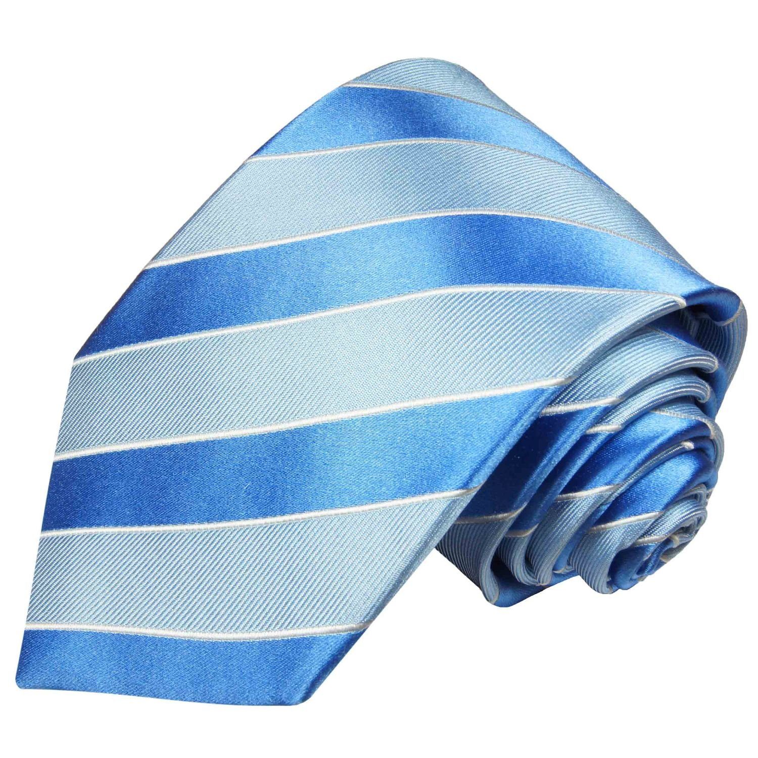 und Herren mit 763 Schmal Tuch gestreift Einstecktuch) blau modern Schlips 2-St., (Set, Krawatte Krawatte Seide (6cm), 100% Malone Seidenkrawatte Paul