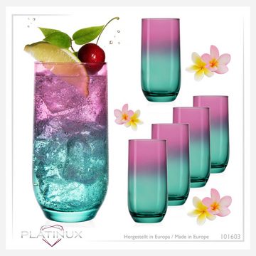 PLATINUX Glas Trinkgläser Rosa-Türkis Bunt, Glas, 360ml (max. 440ml) Wassergläser Saftgläser Longdrinkgläser