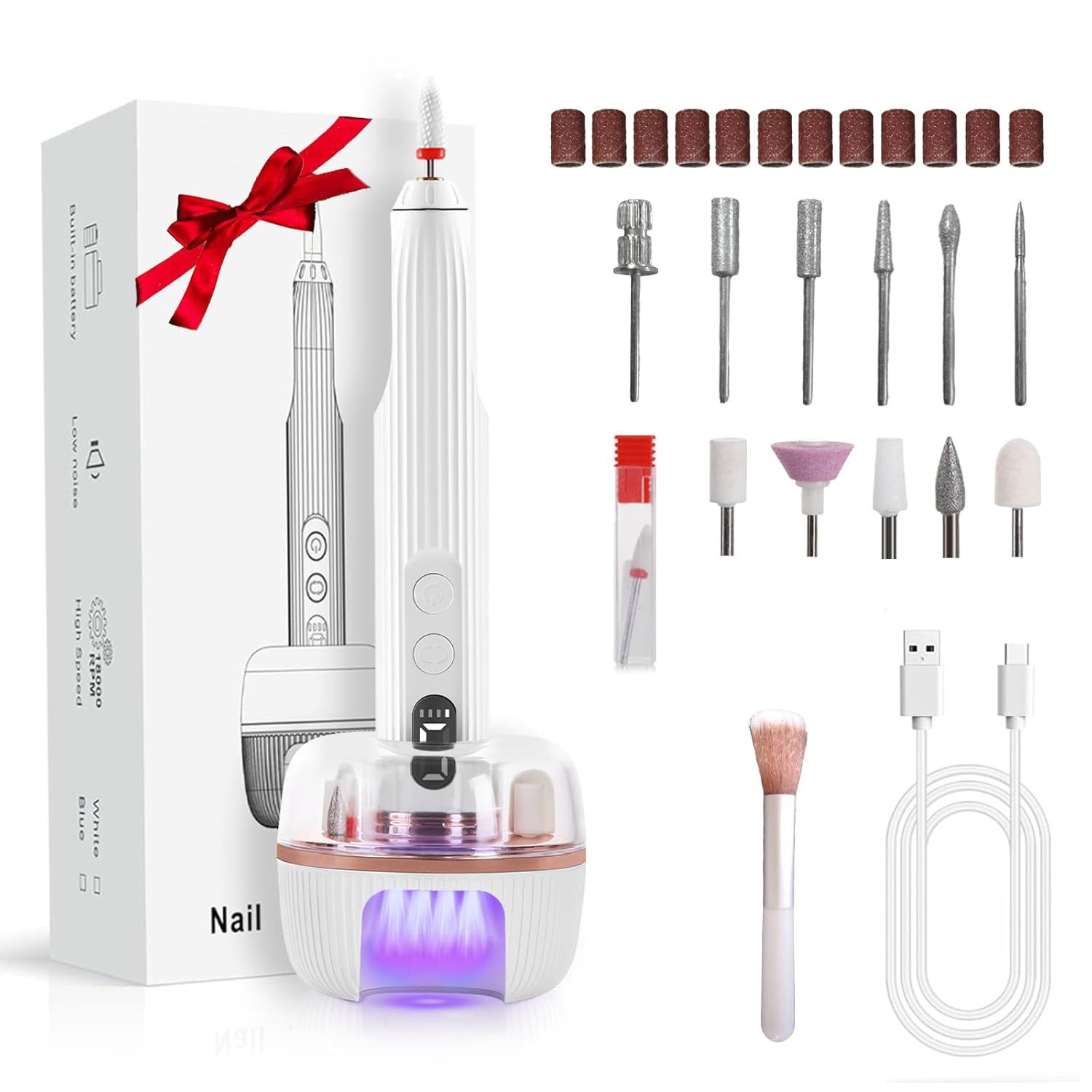 STANBOW Nagelversiegelungsgerät Premium 2-in-1 Nagelfräser mit UV-Trockner, 35.000 U/min & 12 Set, Multifunktions-Nagelfräser,mit UV-Lampe & langer Akkulaufzeit, Professioneller Nagelfräser, 5 Geschwindigkeiten und digitalem Display