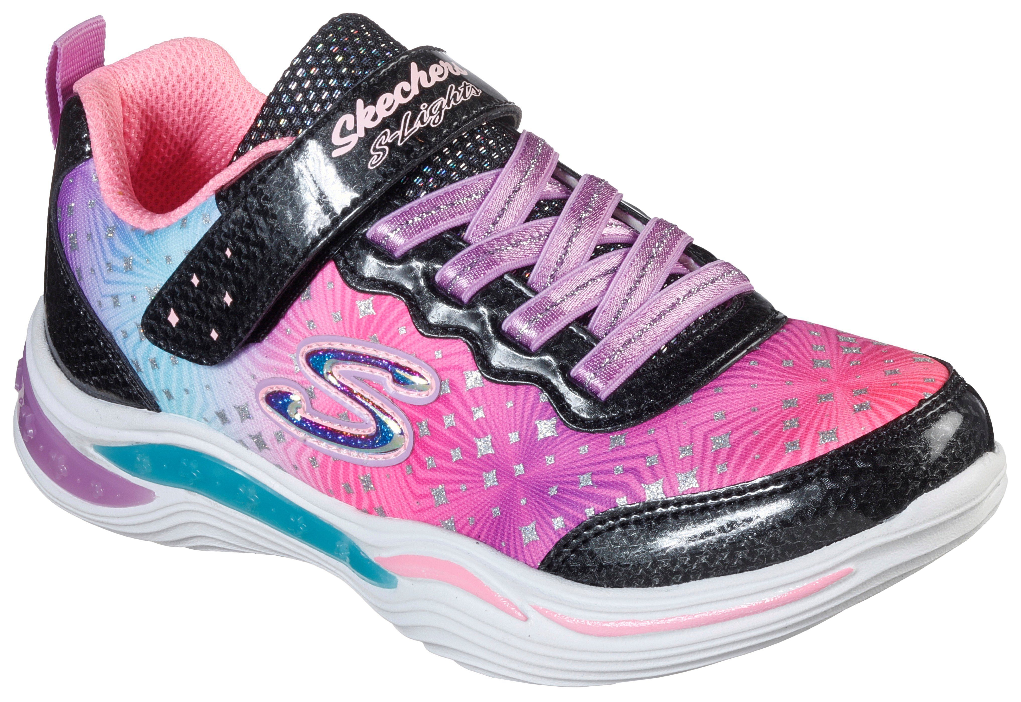 PAINTED Kids - Skechers DAISY POWER Blinkfunktion Sneaker mit schwarz-pink-lila cooler PETALS Blinkschuh