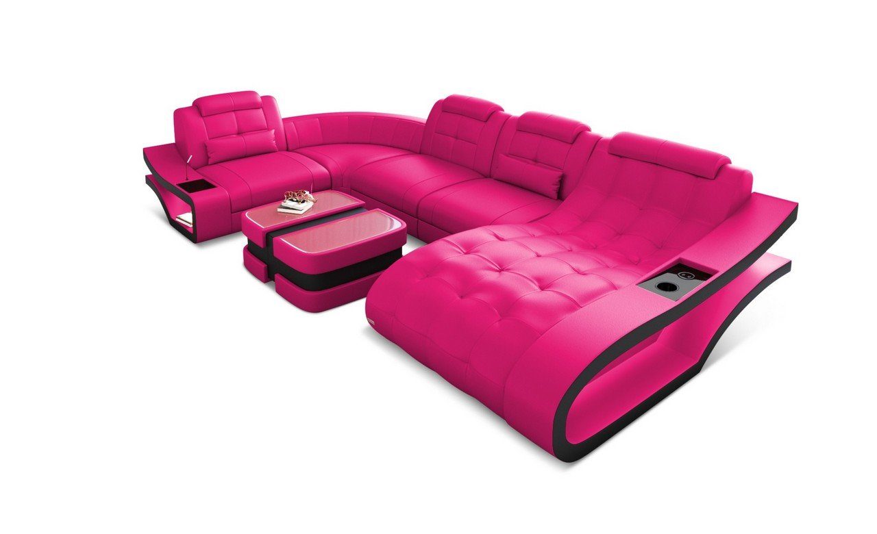 Bettfunktion Ledercouch, Elegante Leder Wohnlandschaft Sofa mit wahlweise Couch Dreams U-Form Ledersofa