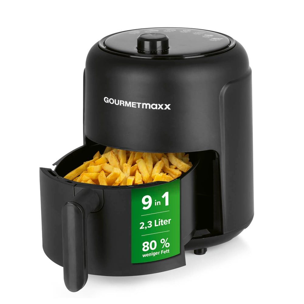 GOURMETmaxx Heißluftfritteuse 2,3L, Airfryer mit 60 Minuten Timer und 9 Funktionen, 1000 W, inkl. Vorheizen & Warmhalten, energiesparend & geruchsarm frittieren