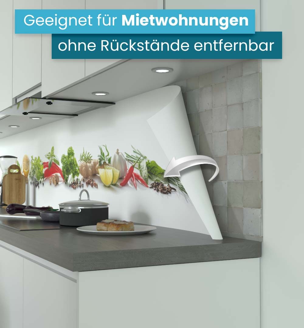 MyMaxxi Küchenrückwand Küchenrückwand selbstklebend Gewürze Gemüse Spritzschutz Folie, (Klebefolie passend geschnitten und gerollt B 60 cm x H 60 cm), Gewürze Gemüse B 60 cm x H 60 cm