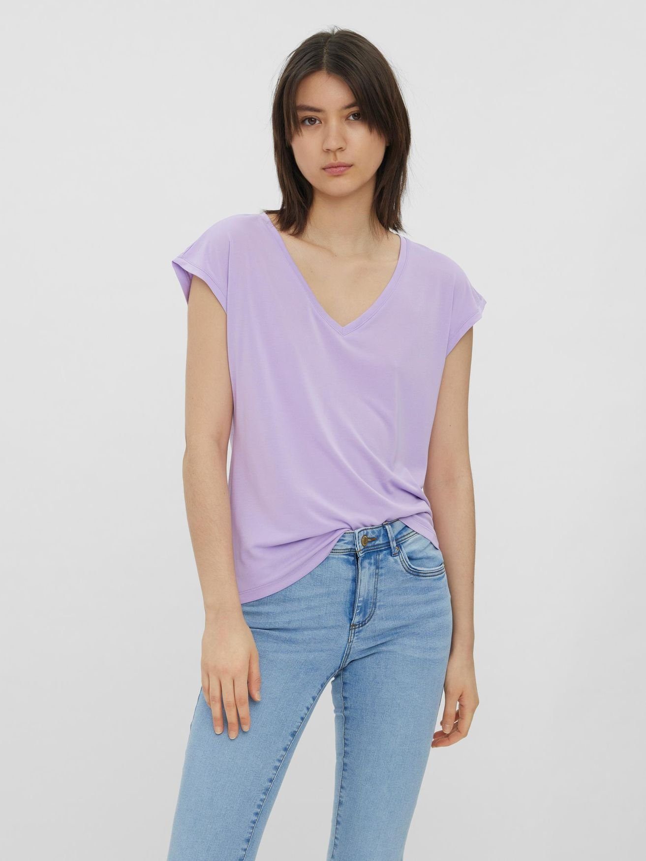 5282 Stretch VMFILLI T-Shirt Vero Lila V-Neck Basic in Moda T-Shirt