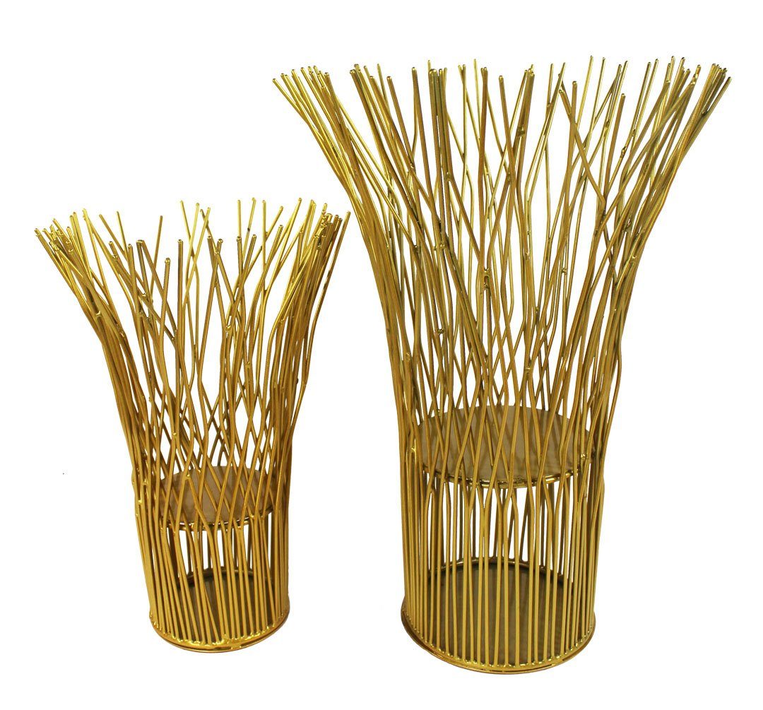 Arnusa Dekovase Dekokorb 2er Set 39 und 29 cm Aluminium Metall Gold (2er Set), Kerzenhalter Dekoration Tischvase