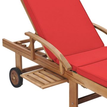 vidaXL Wellnessliege Sonnenliege mit Auflage Massivholz Teak Rot Gartenliege Holz