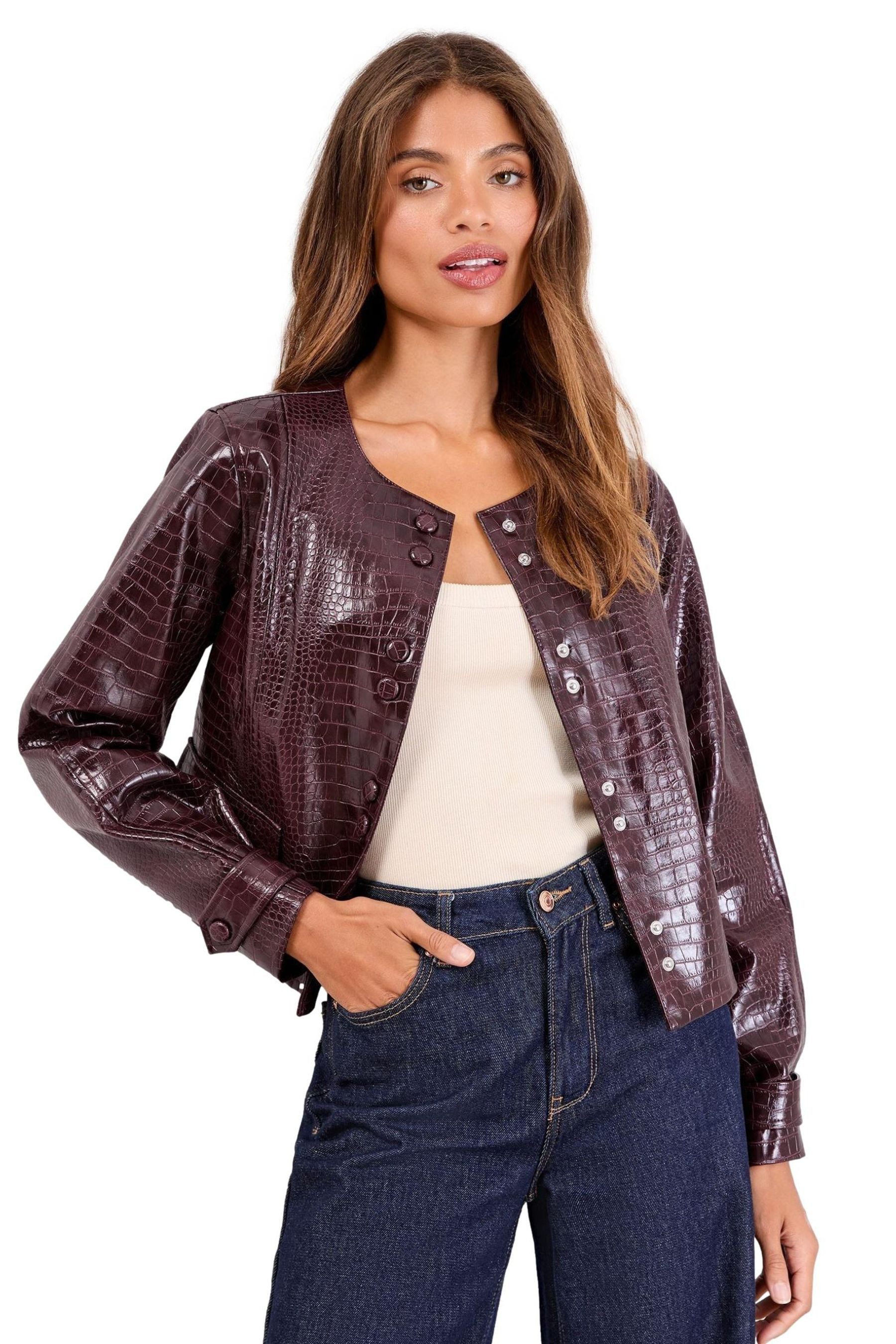 LIPSY Lederjacke Lipsy Kragenlose Jacke, Regular (1-St)
