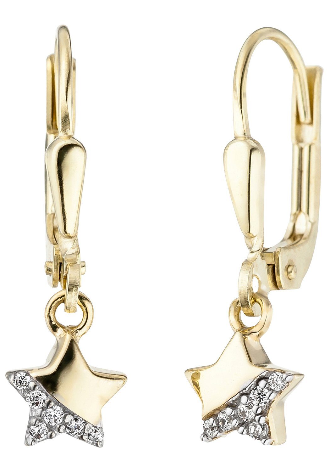 JOBO Paar Ohrhänger Stern, 375 Gold mit Zirkonia