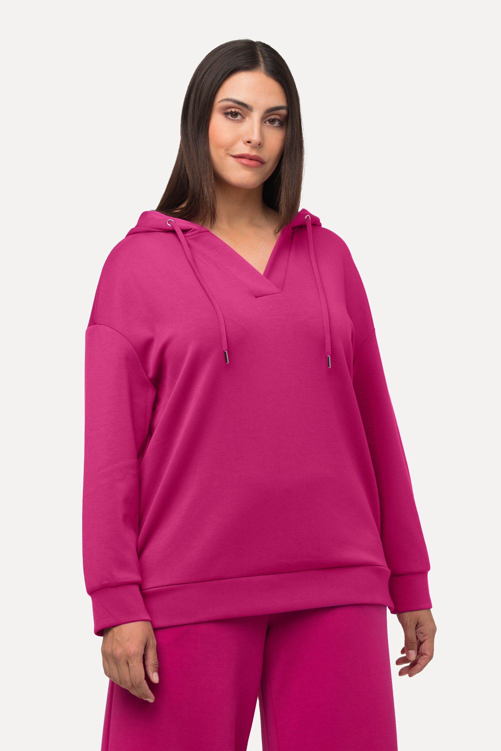 Sweatshirt erika Langarm Oversized Popken Ulla V-Ausschnitt Hoodie Kapuzenshirt helles