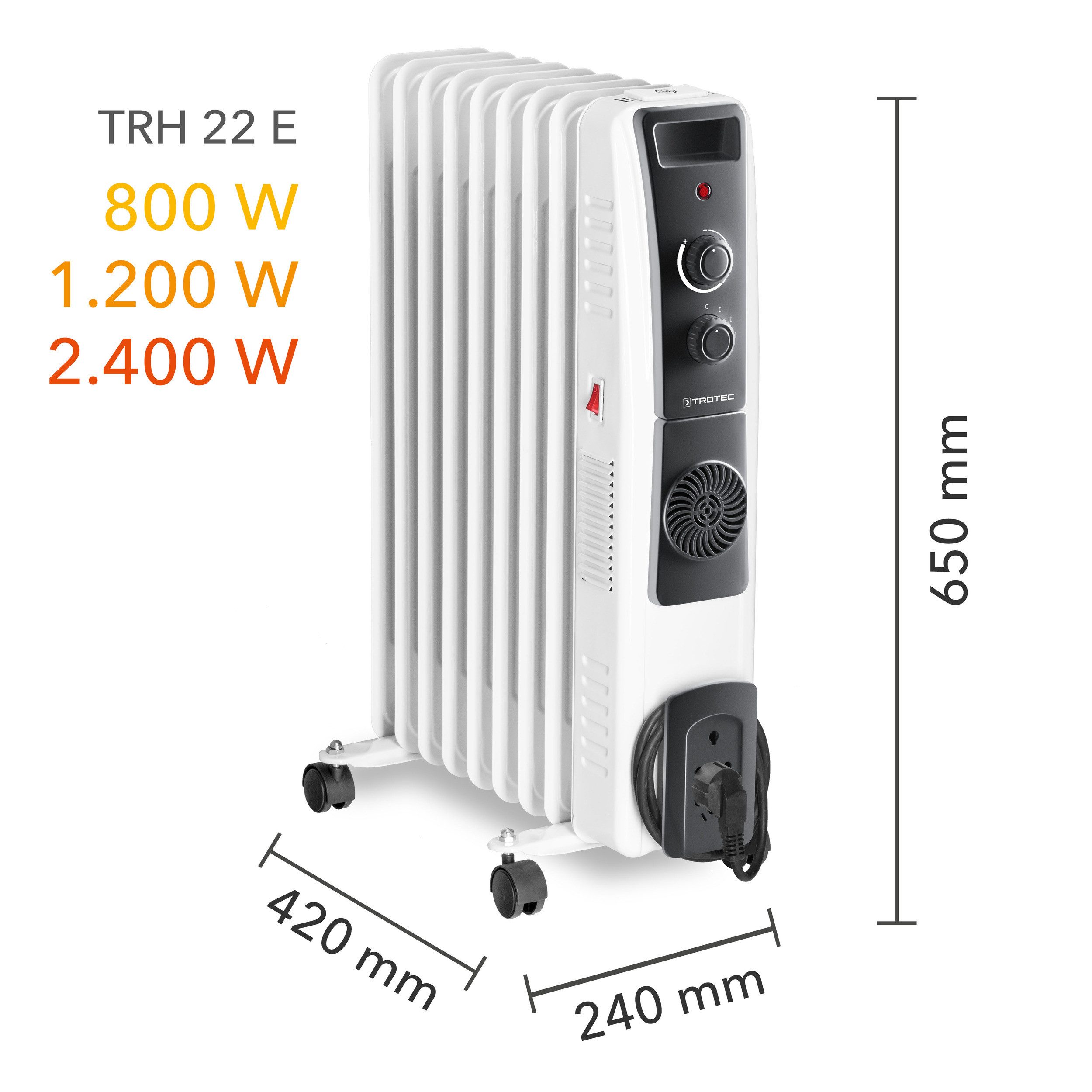 TROTEC Ölradiator TRH 22 E, 3 Heizstufen Effektiver 9-Rippen-Radiator Heize günstig online kaufen
