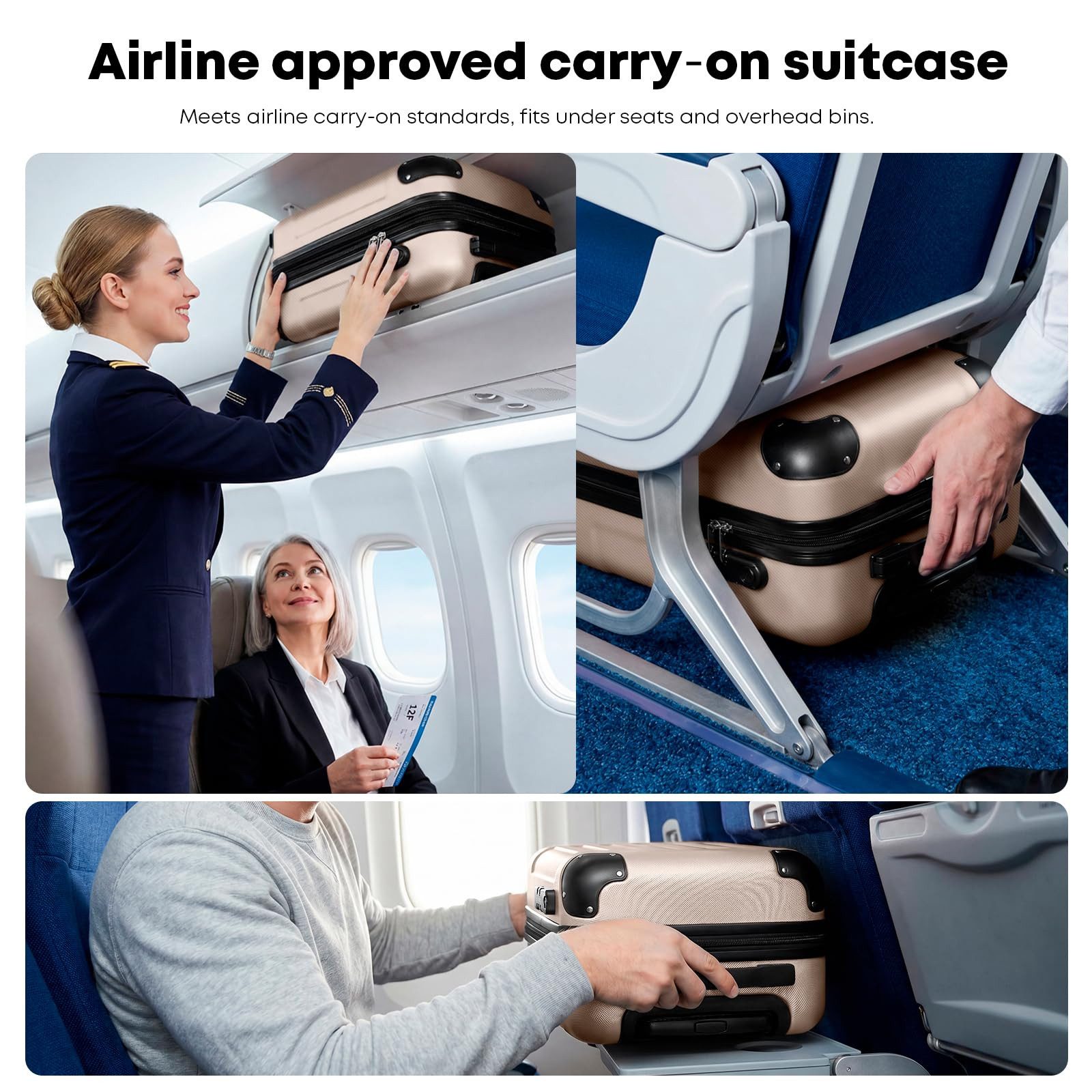 YONSLY Handgepäckkoffer Kabinenkoffer Reisekoffer Trolley mit abnehmbaren Rollrädern, 4 Rollen, ABS-Hartschale mit Zahlenschloss und ergonomischem Gummigriff – Bild 4 von 5