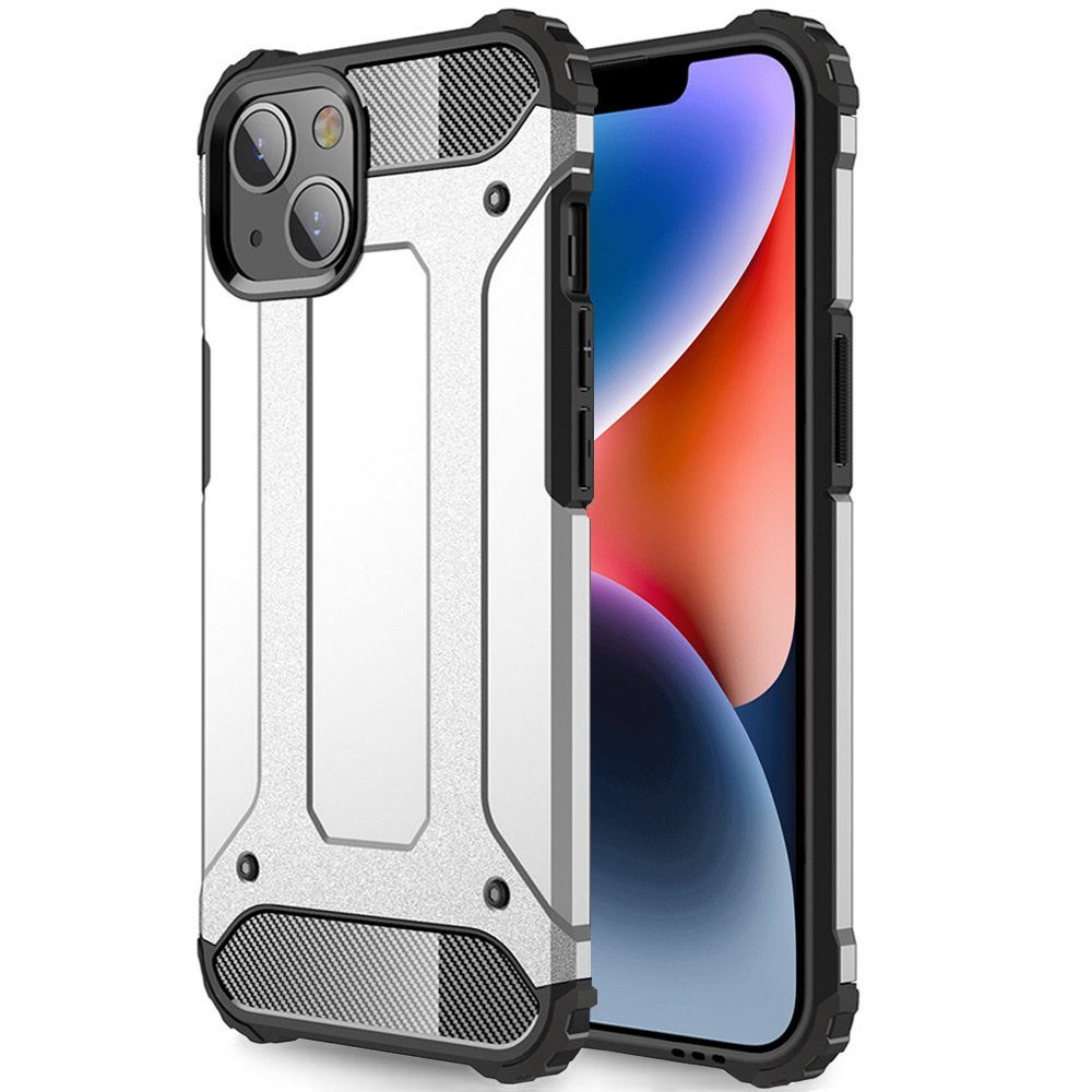 FITSU Handyhülle Outdoor Handyhülle für Apple iPhone 14 Silber 6,1 Zoll, Robuste Handyhülle Outdoor Case stabile Schutzhülle mit Eckenschutz