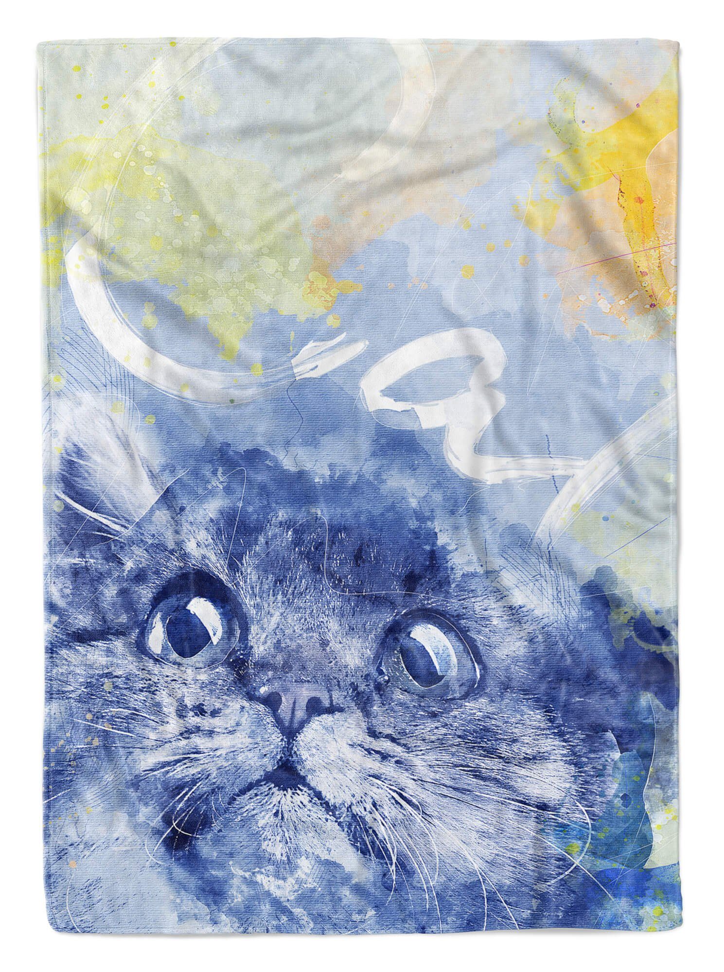 Sinus Art Tier III Cat Handtuch Kuscheldecke Mot, Strandhandtuch Serie SplashArt Baumwolle-Polyester-Mix Saunatuch (1-St), Handtücher Handtuch Kunstvoll