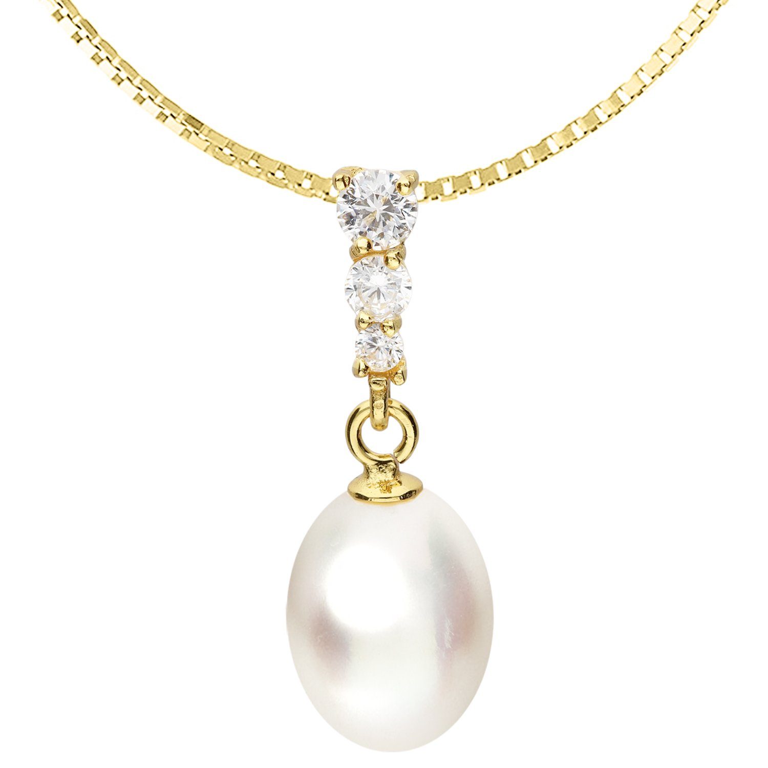 LÖB Kette mit Anhänger 925 Silber Gold Halskette Zuchtperlen Zirkonia Tropf günstig online kaufen