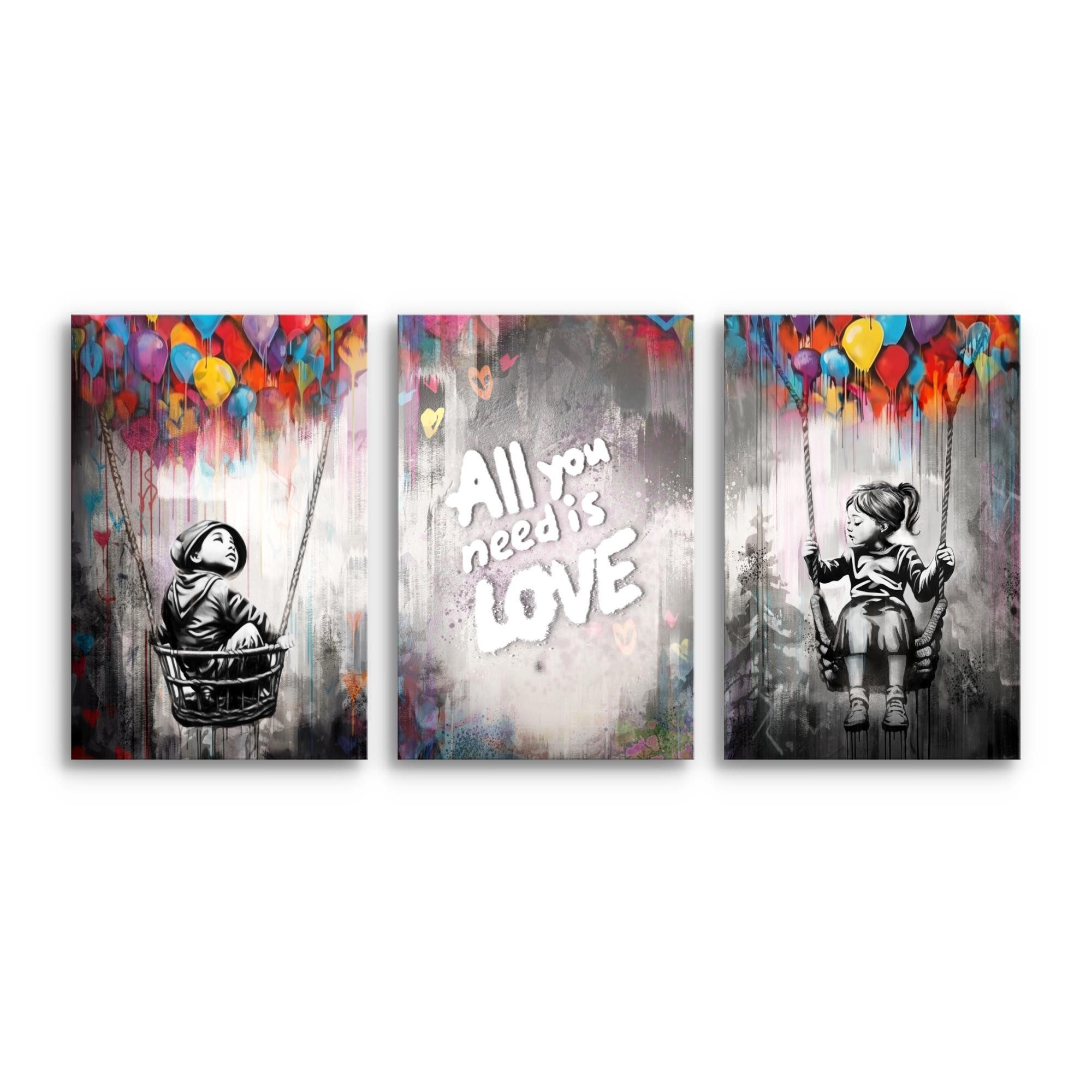 Novart Bild Wandbilder Set Banksy Style Collage - 3 Bilder Wohnzimmer Stree günstig online kaufen