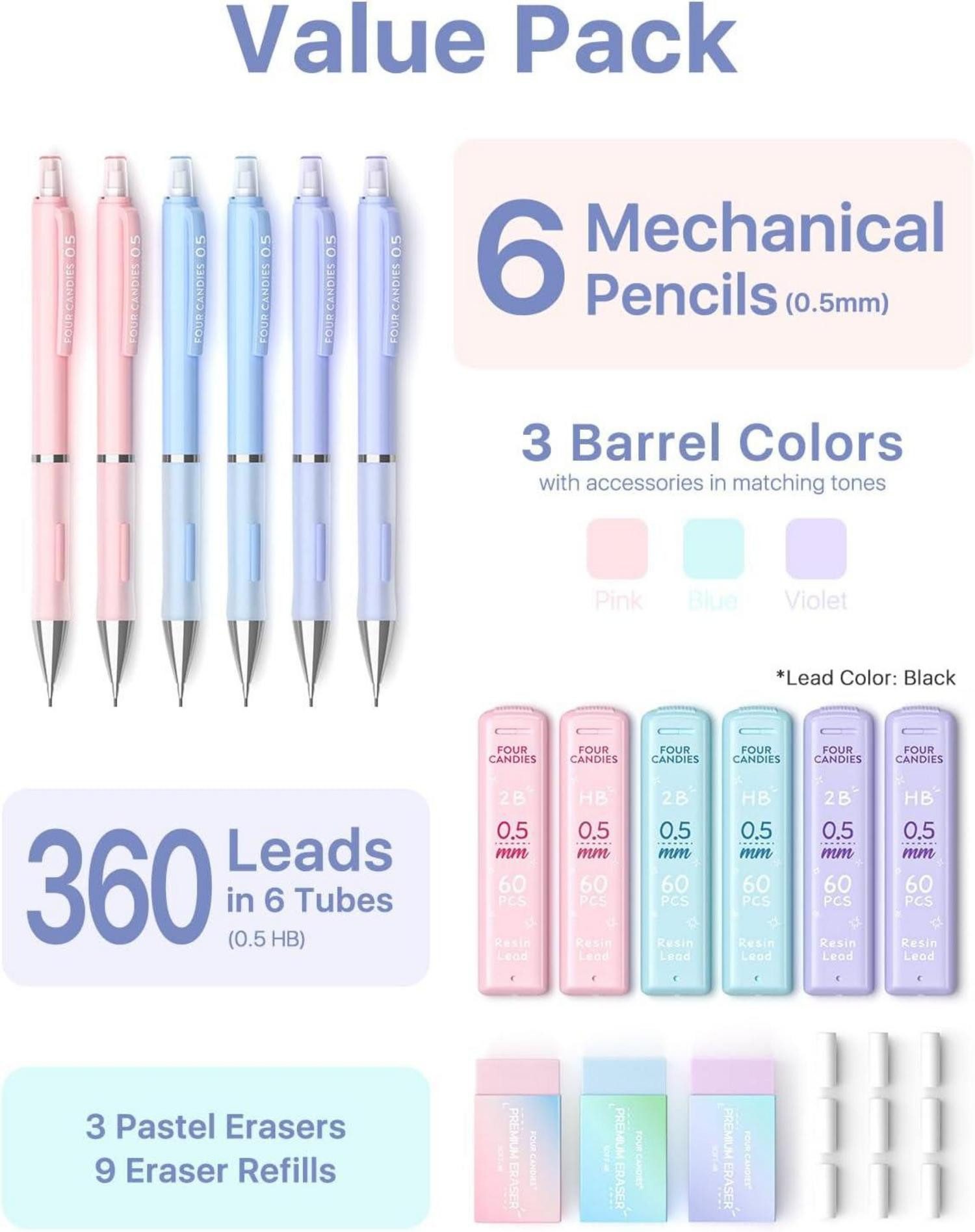 Thumbnail - Four Candies Druckbleistift Druckbleistift Set 0.5 mm - 6PCS Bonbonfarben HB&2B Minen Pastell