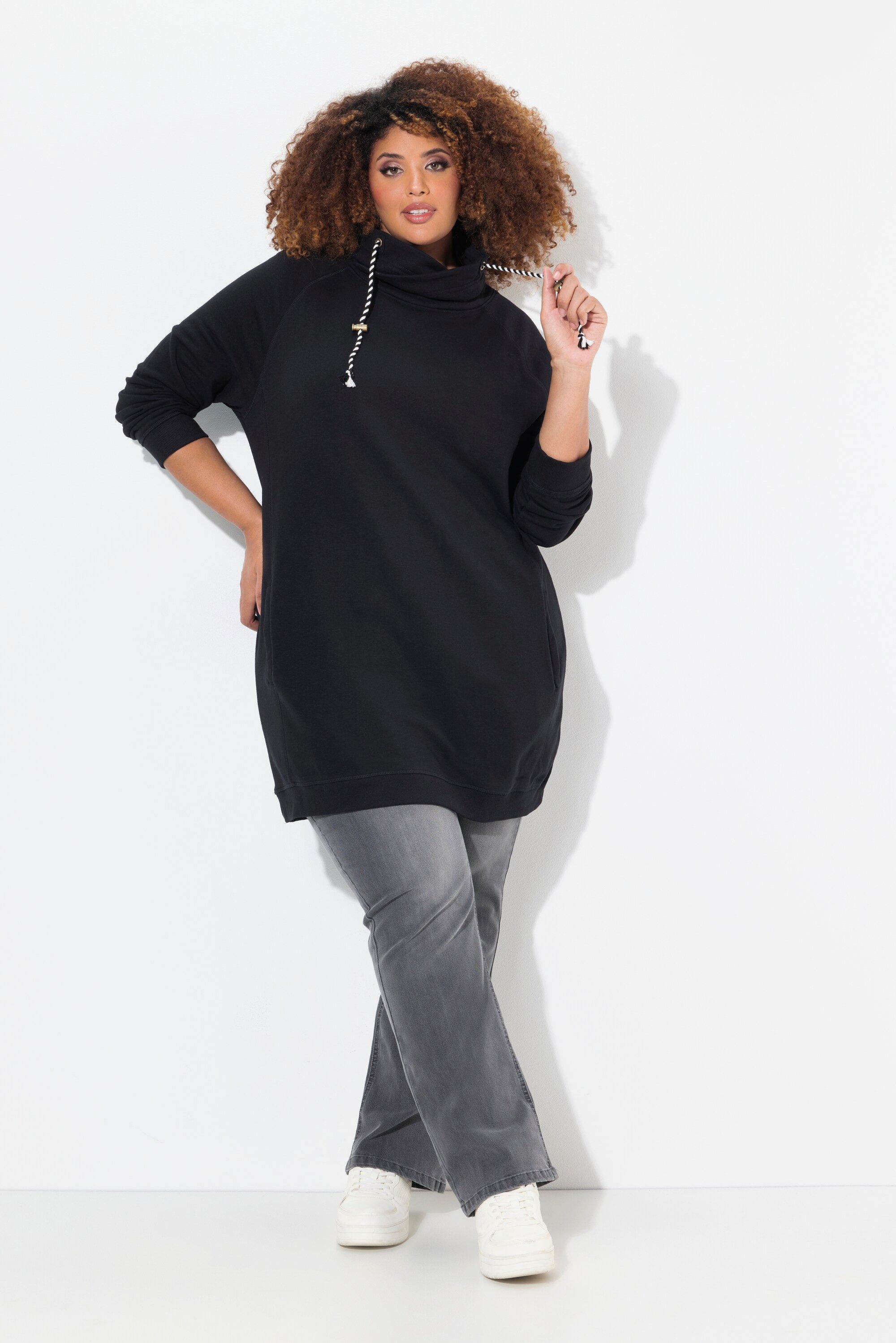 Ulla Popken Jerseykleid Sweatkleid Stehkragen Langarm Taschen