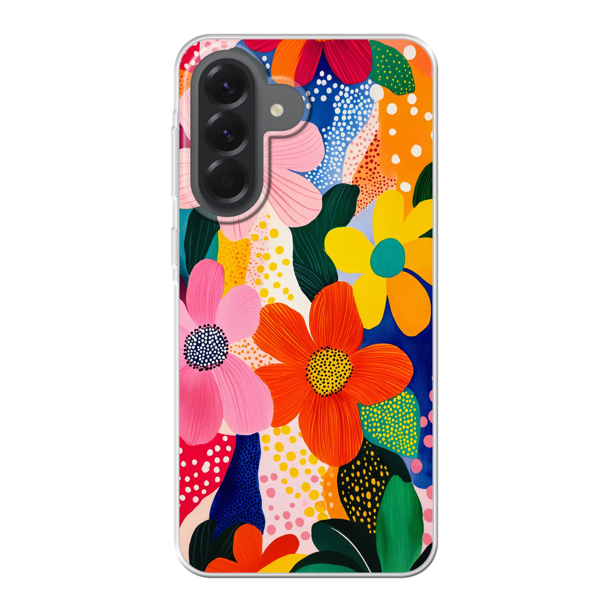MuchoWow Handyhülle für Samsung Galaxy A57 Blumen - Bunt - Tupfen, Smartphone-Bumper, Print, Handy Schutzhülle Dünn