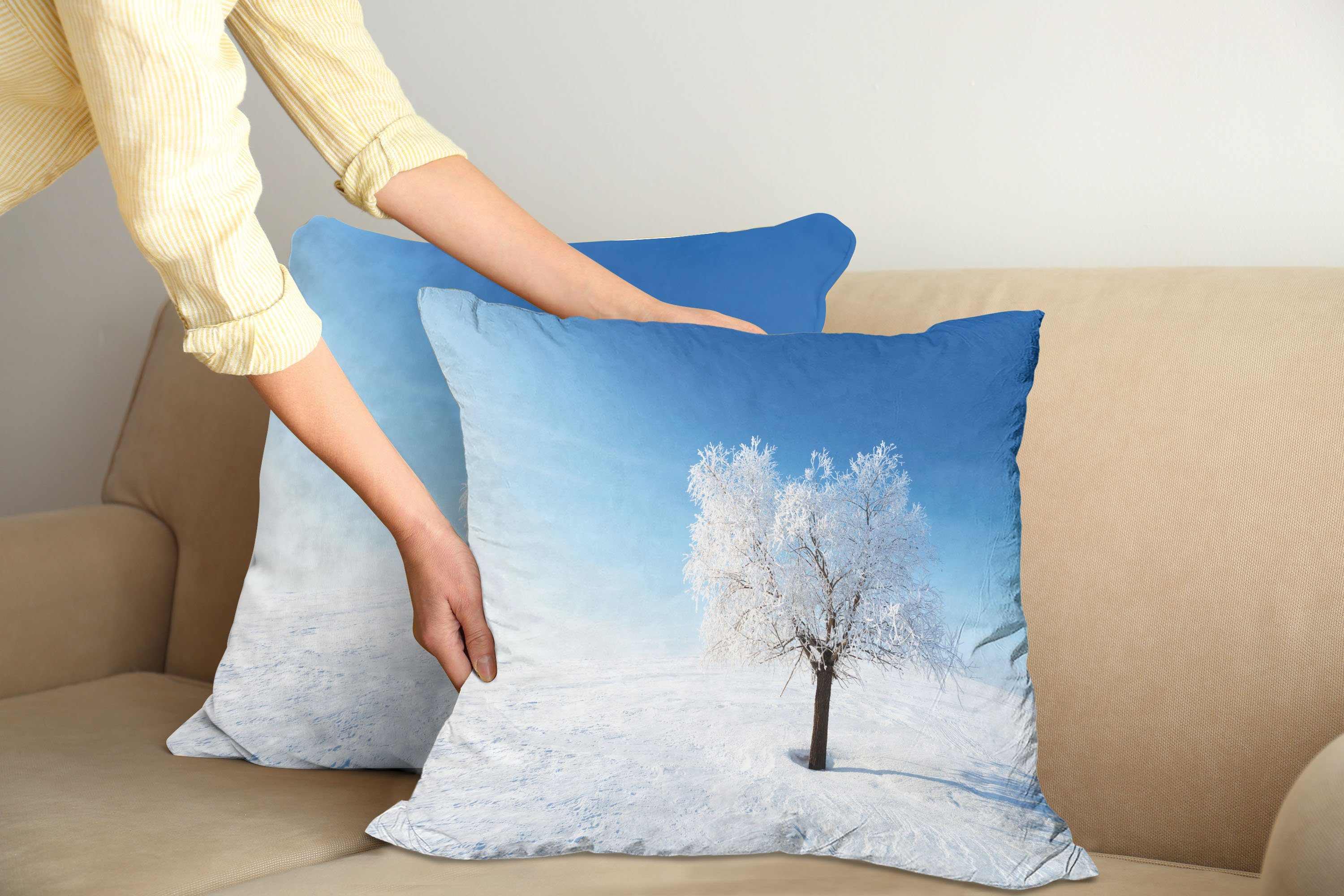 Accent Kissenbezüge (2 Alleinbaum bedeckter Schnee Digitaldruck, Doppelseitiger Modern Abakuhaus Stück), Winter