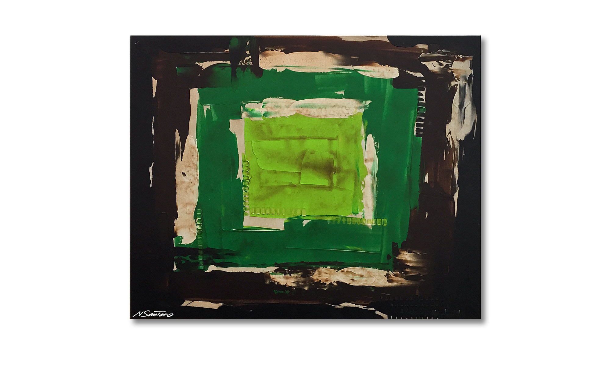 WandbilderXXL Gemälde Green Eye 100 x 80 cm, Abstraktes Gemälde, handgemaltes Unikat