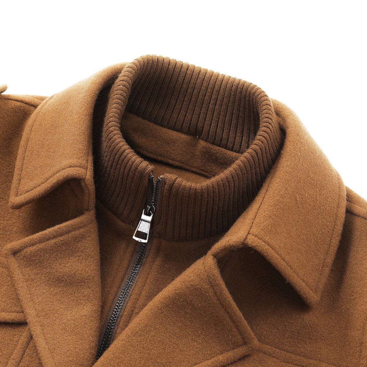Allthemen Kurzmantel Herren Slim Fit Wollmantel mit abnehmbarem Doppelkragen Wintermantel