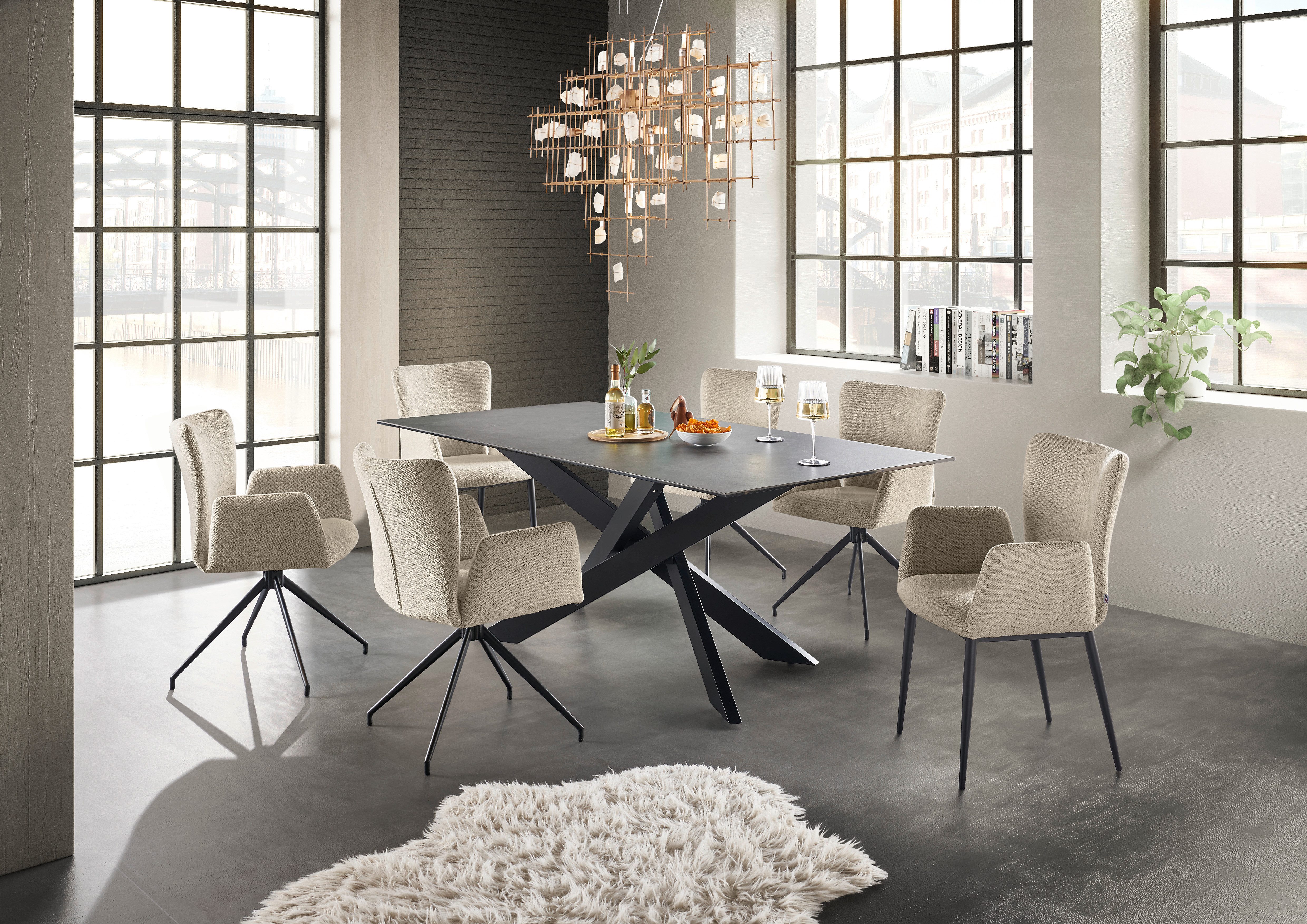 set one by Musterring Esstisch Baltimore, Platte aus Glas-Keramik, Kreuzfuß in schwarz, Länge 200 cm