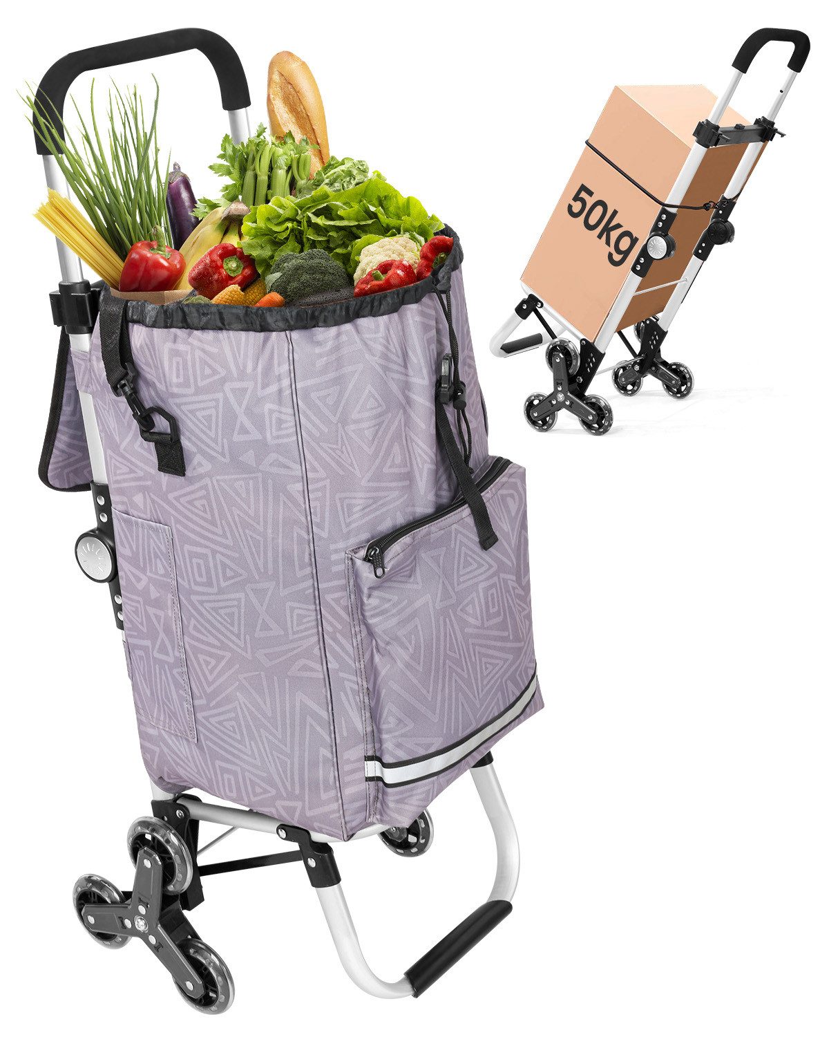 HOMECALL Einkaufstrolley klappbar Einkaufswagen 3 in 1 Shopping Trolley Mit Kühltasche-55L, Bis 50KG mit 50L + 5L kühlfunktion Einkaufstasche mit Rollen