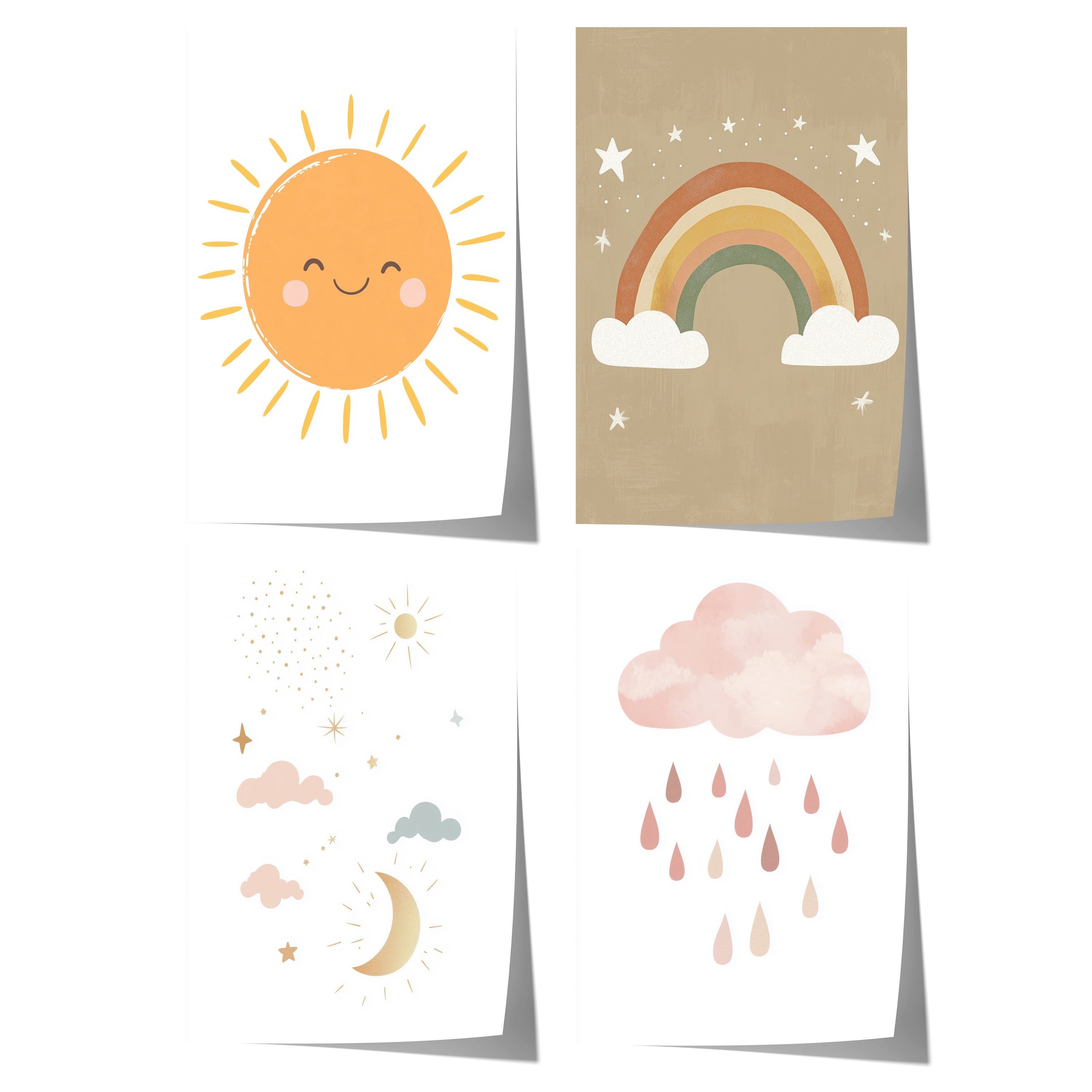 JUSTGOODMOOD Poster Boho Kinderzimmer Minimal Süß Aquarell Sonne Regenbogen Wolken Kinderz, C (1 St)