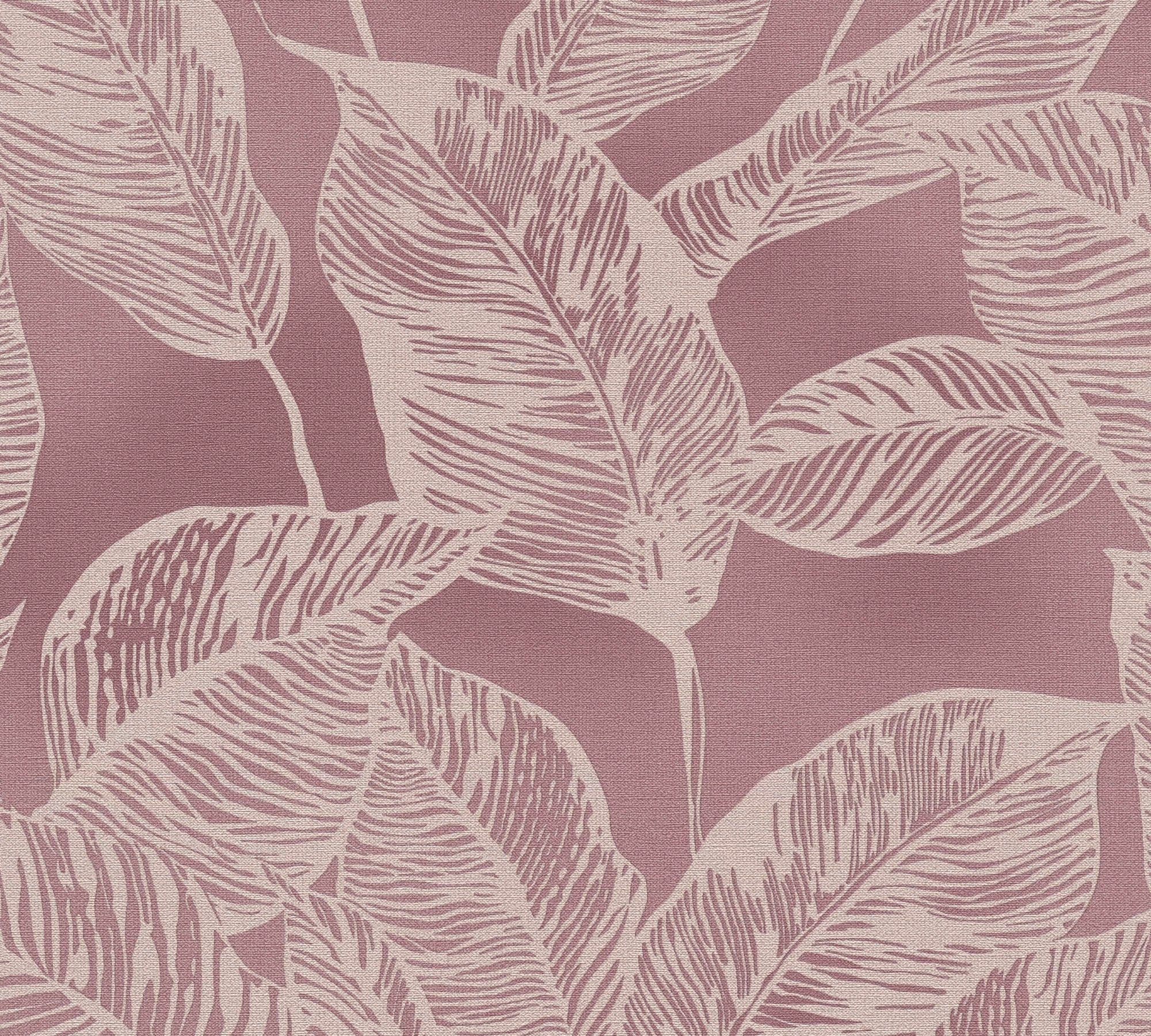 Tapete strukturiert, Pflanzen, Vlies, Vliestapete A.S. (1 Wand Création St), Vlies, Living matt, leicht Rosa,Creme Blätter, Natural